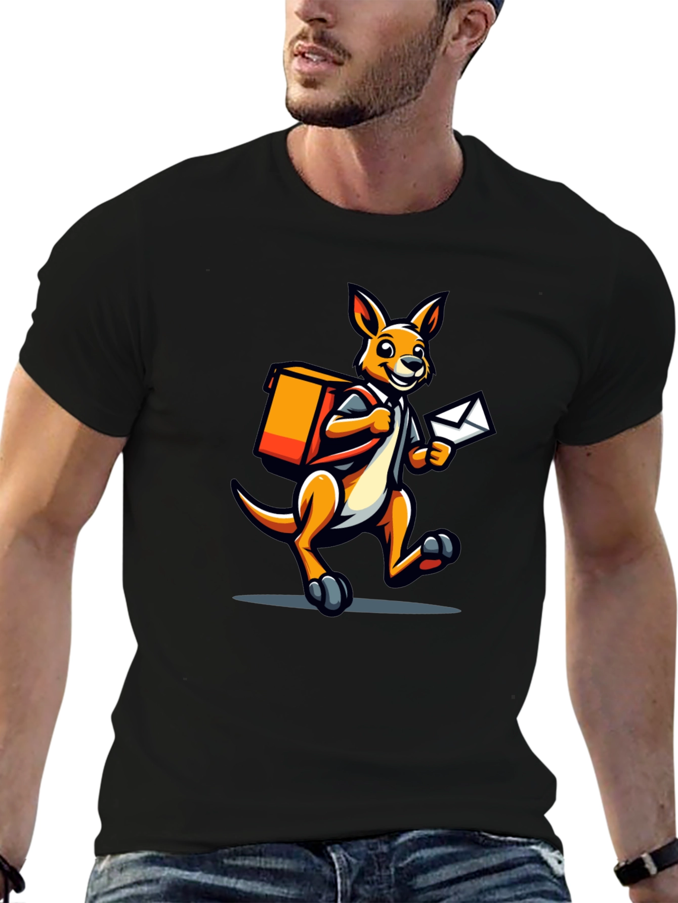 Black Kangaroo Postman Graphic Tee - Novelty T-Shirt view 6
