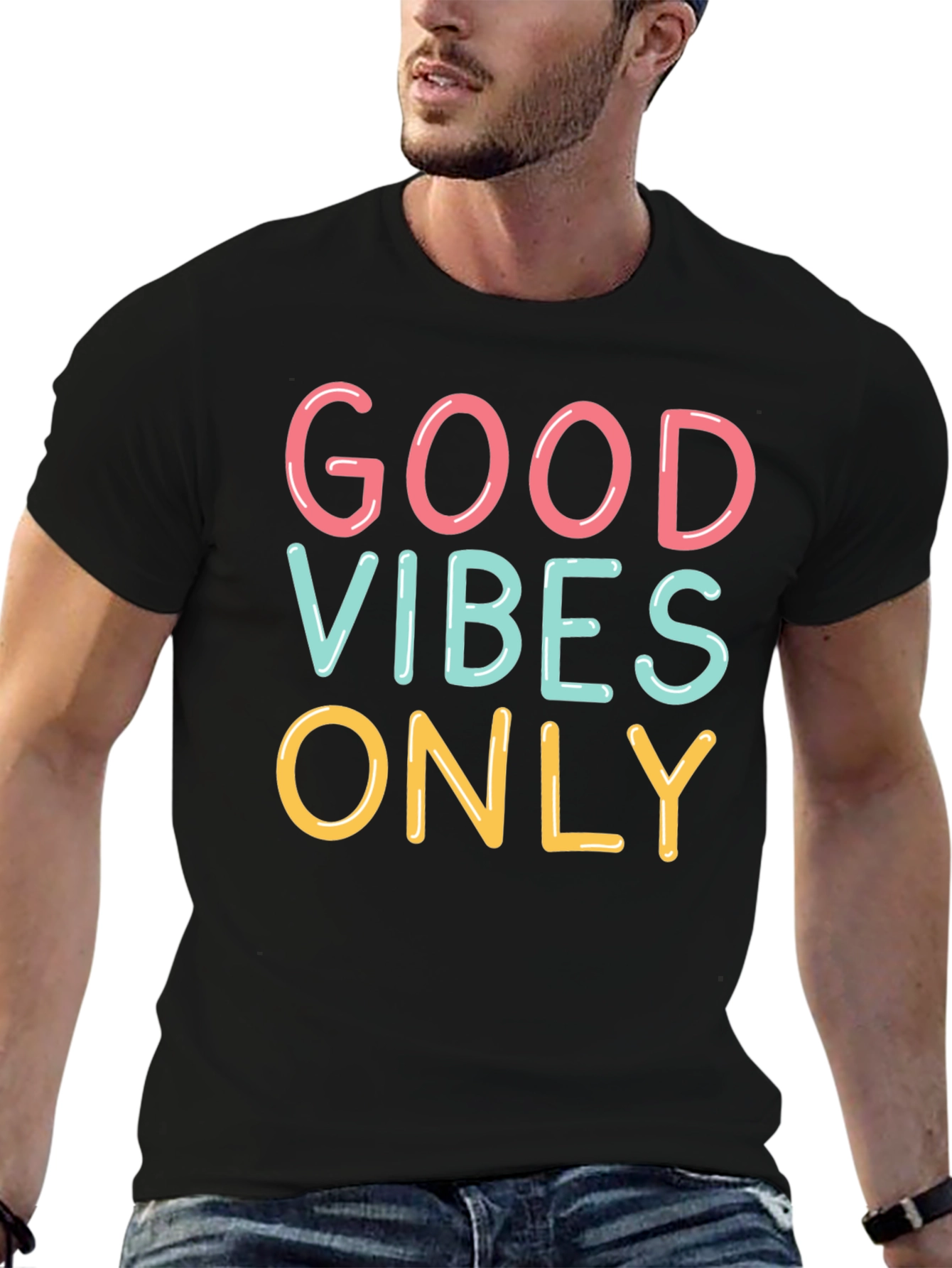Black Good Vibes Only Graphic Tee - Black Unisex T-Shirt view 6