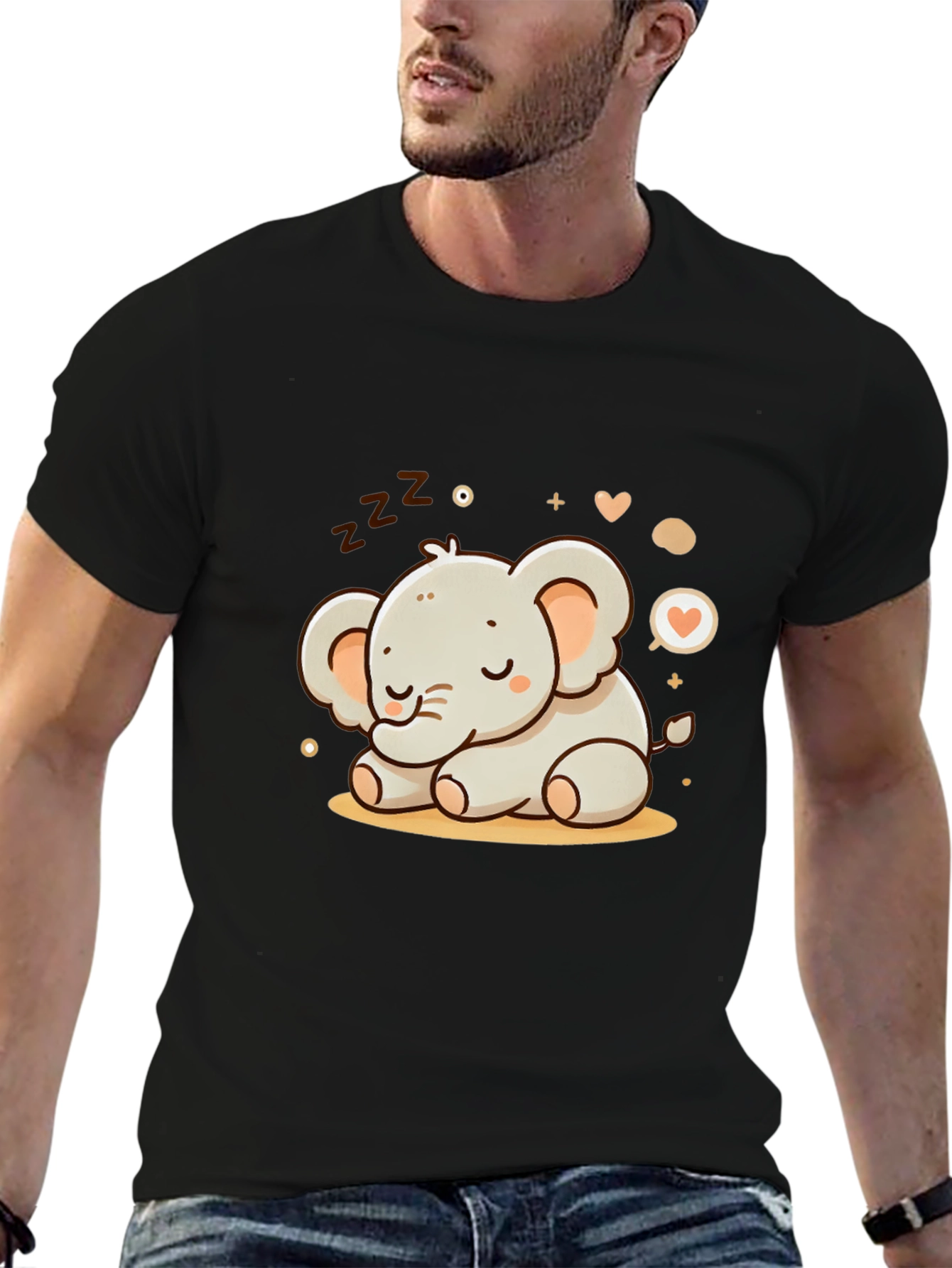 Black Cute Sleeping Elephant Graphic Tee view 6