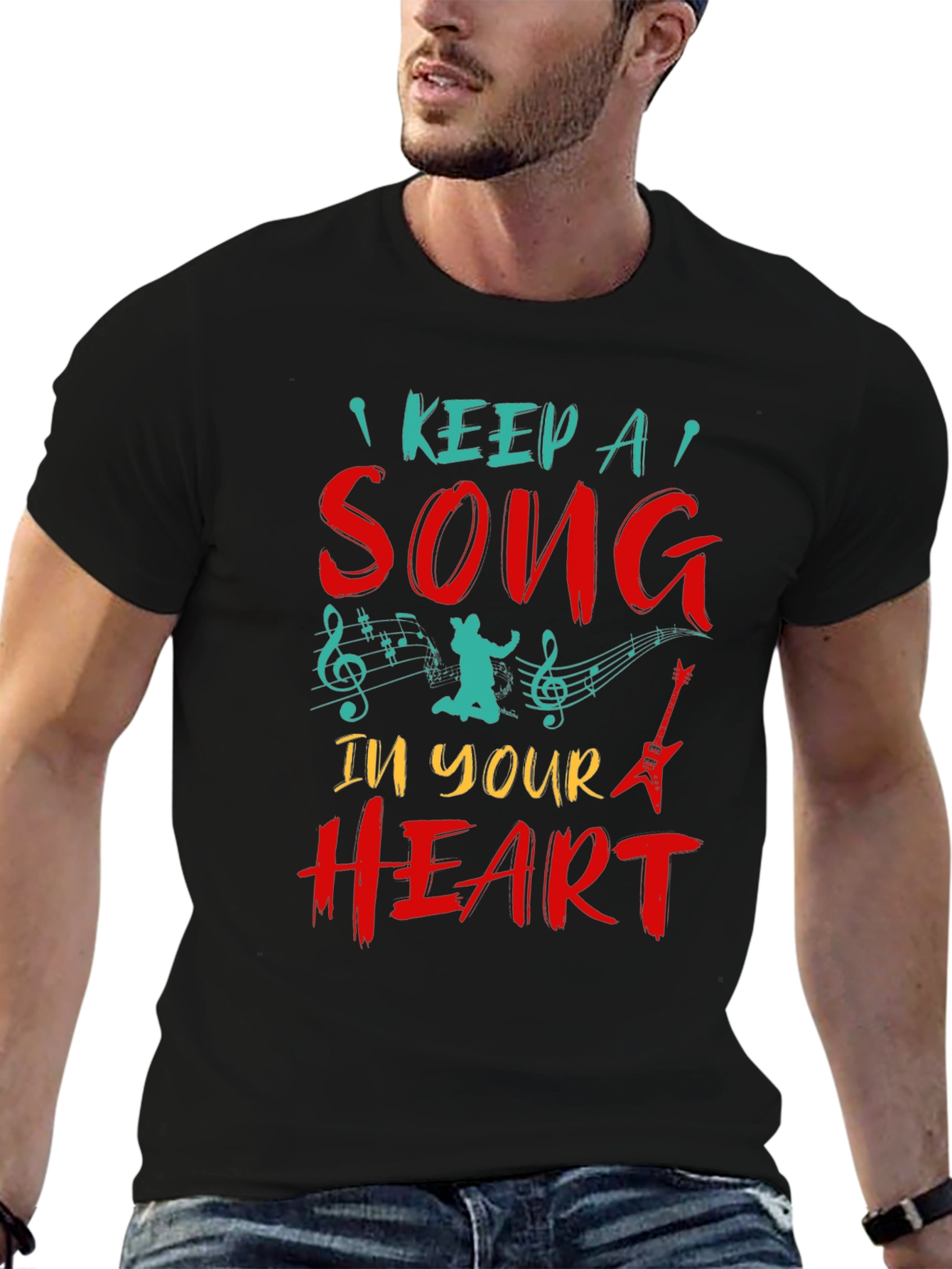 Black Keep A Song In Your Heart Graphic Tee view 6