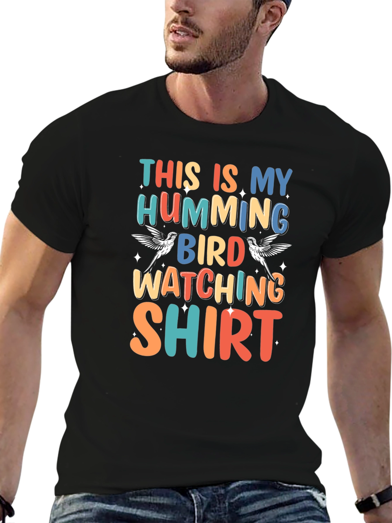 Black Hummingbird Watching Shirt - Unisex Graphic Tee view 6