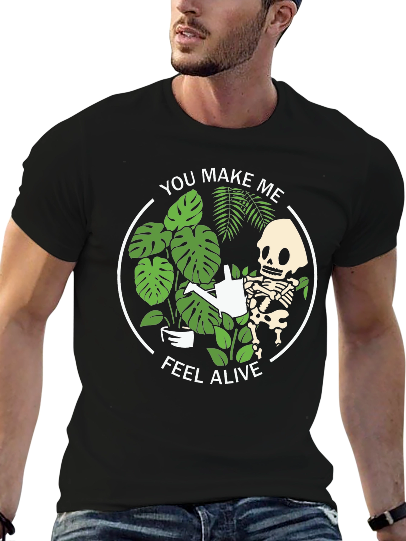 Black Skeleton Gardener Graphic T-Shirt - "You Make Me Feel Alive" view 6