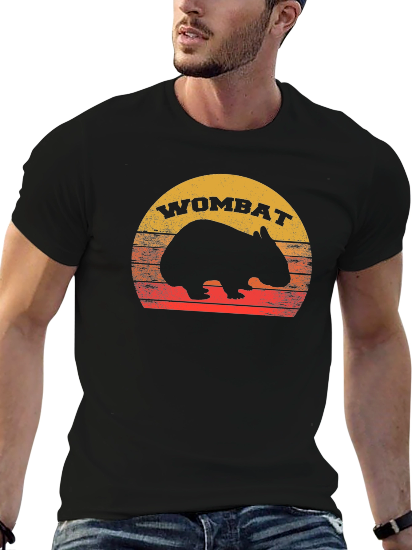 Black Retro Wombat Sunset T-Shirt view 6