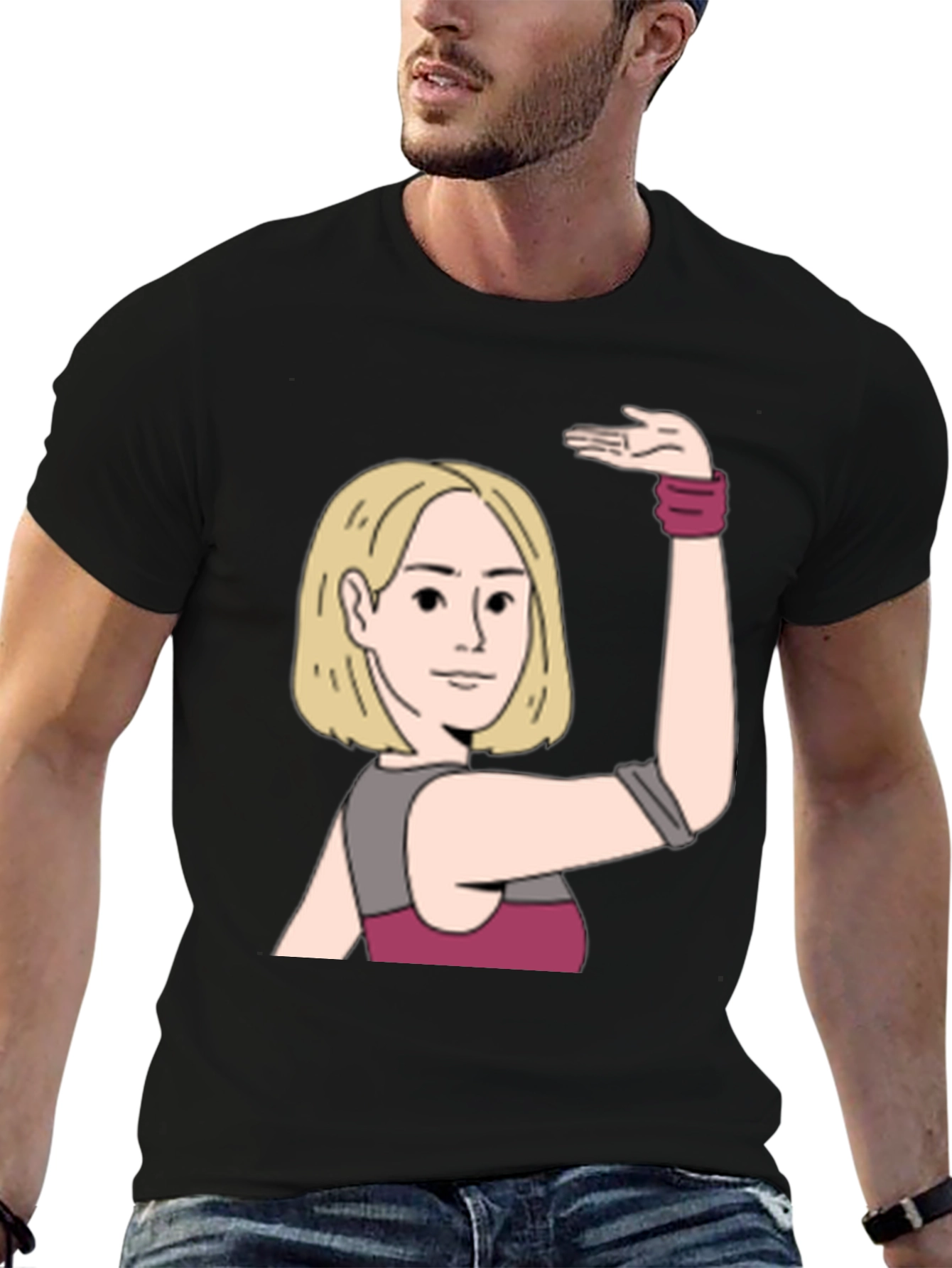 Black Cartoon Woman Graphic Print Black T-Shirt view 6