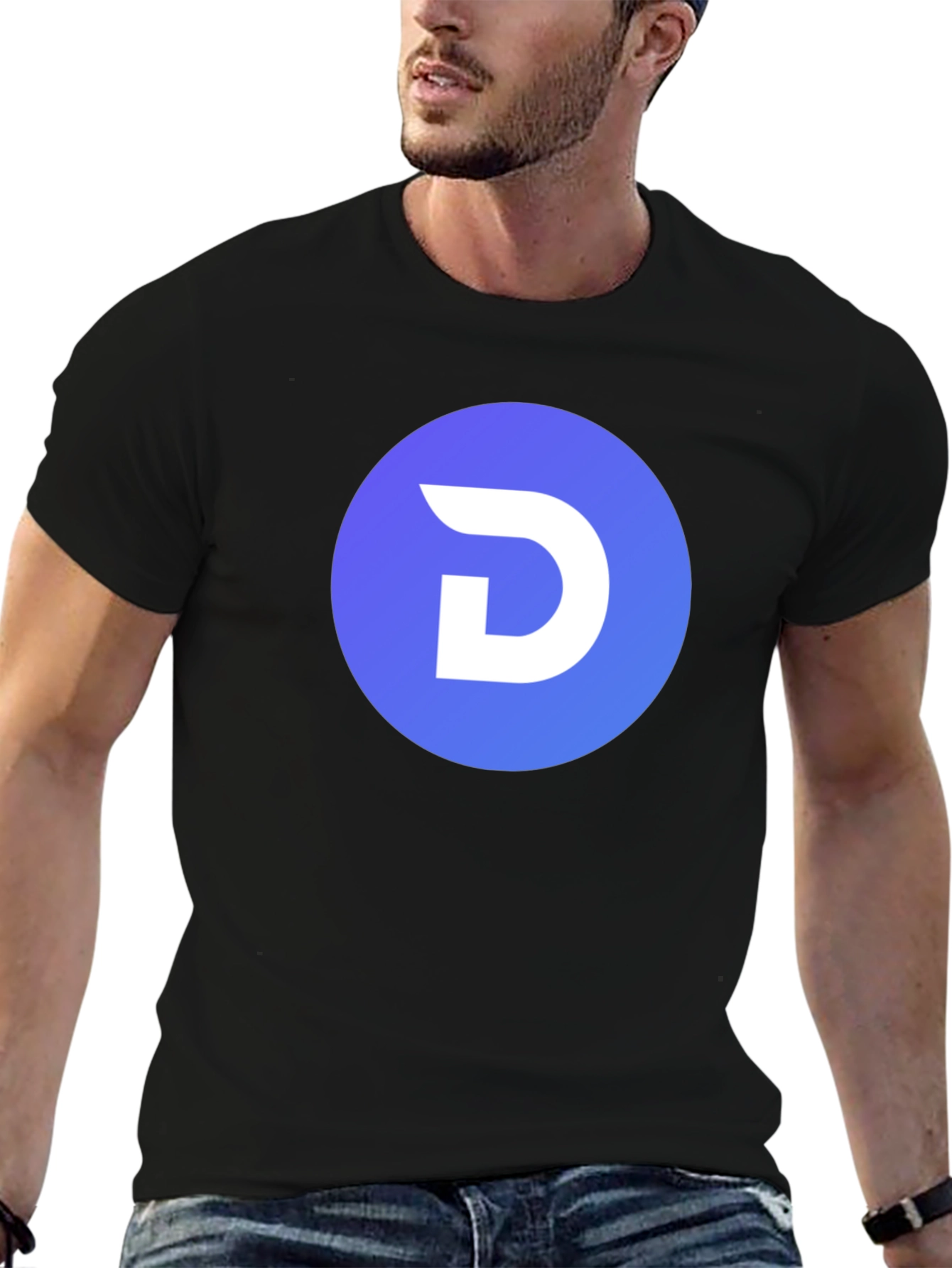 Modern Black T-Shirt with Blue Circle D Logo - 6