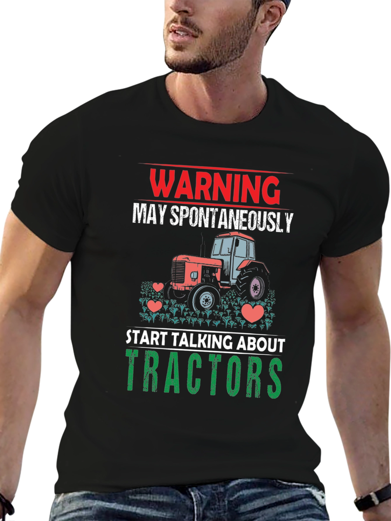 Black Warning Tractor Lover T-Shirt view 6