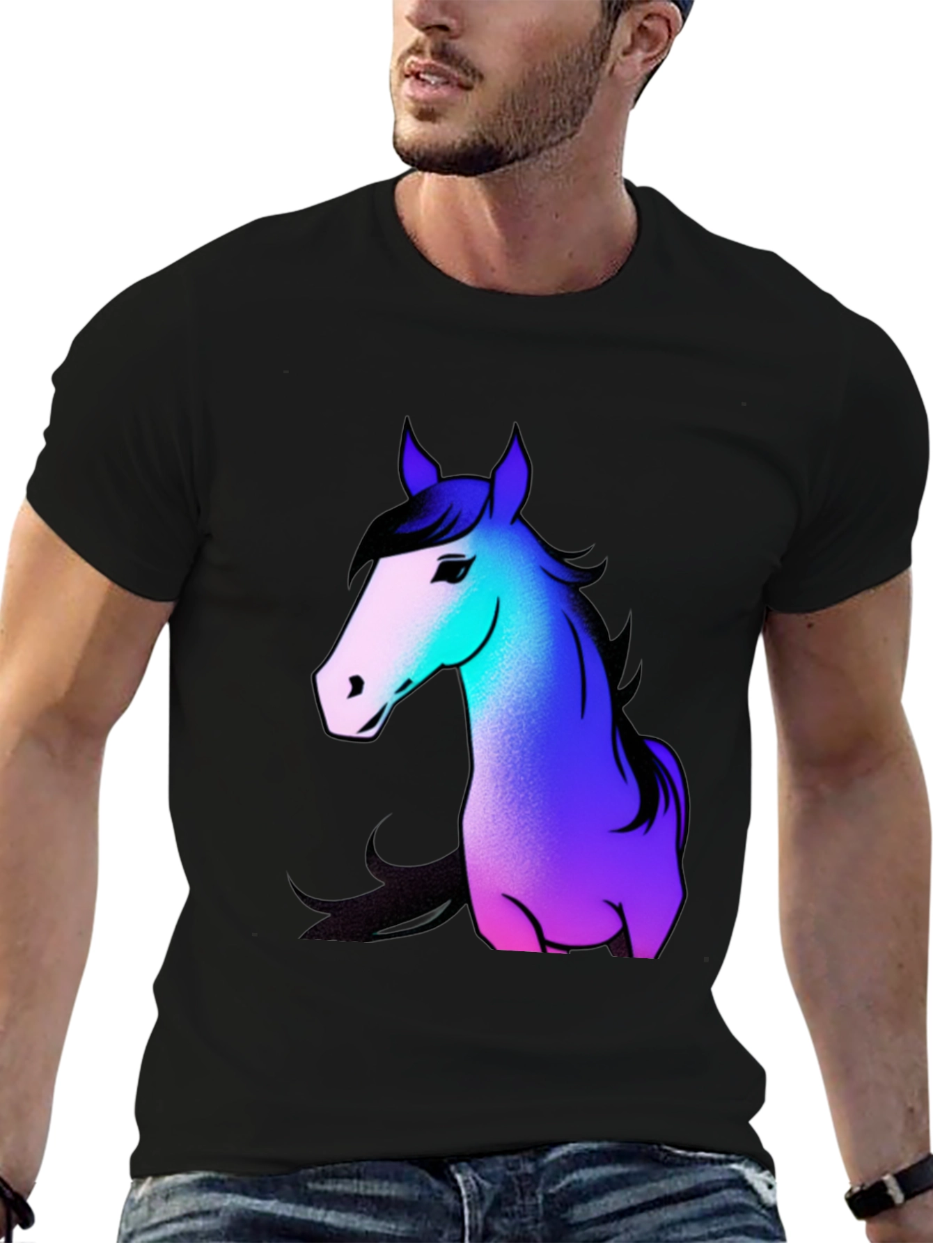 Black Cool Horse Graphic Tee - Casual Black T-Shirt view 6
