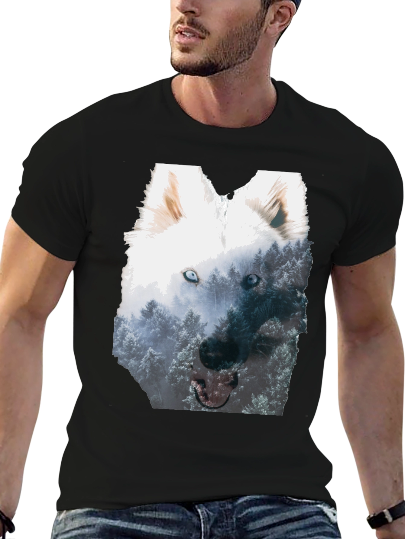 Black Wolf Forest Graphic Tee - Black Cotton Blend view 6