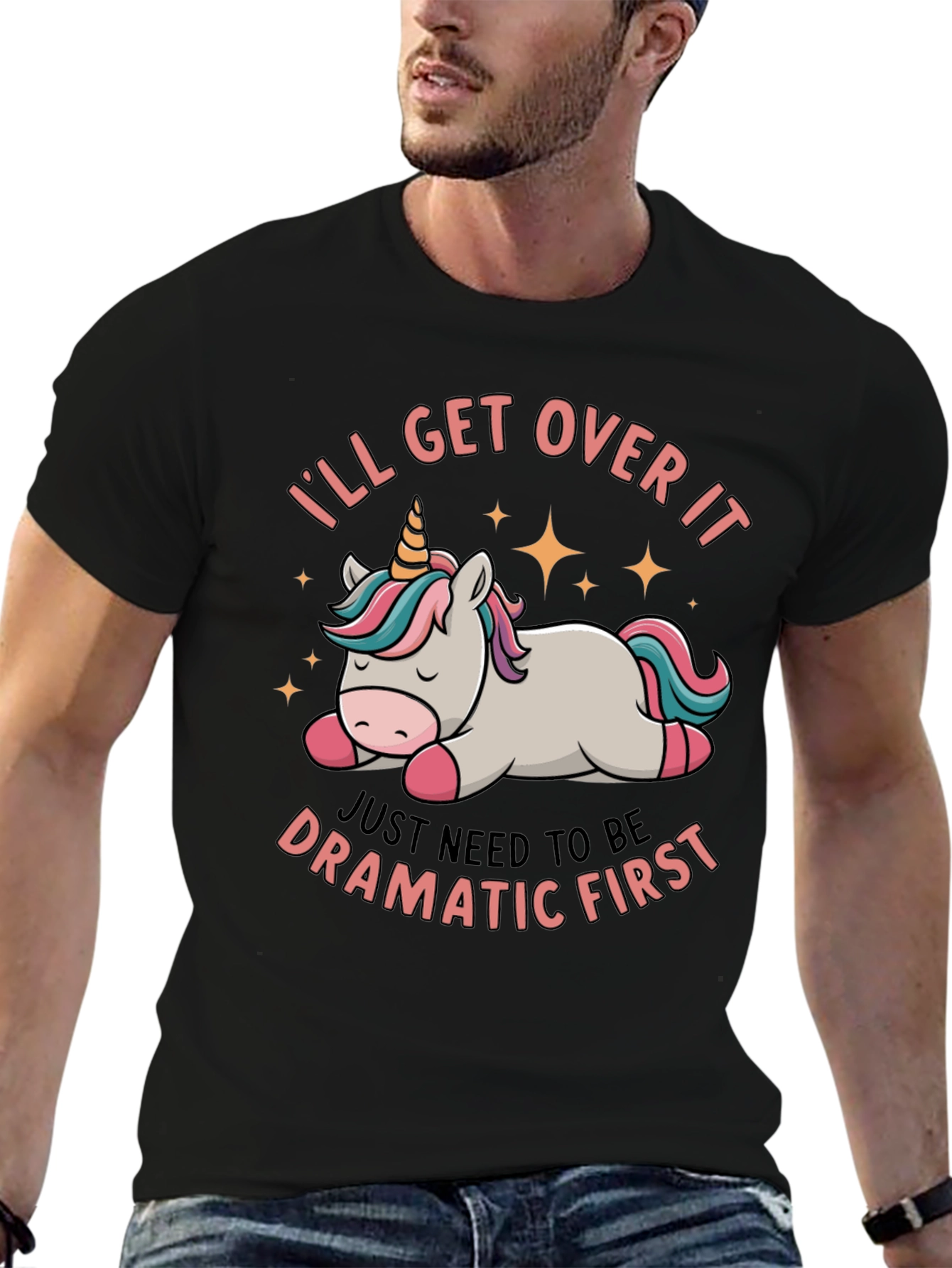 Black Dramatic Unicorn T-Shirt - Funny Graphic Tee view 6