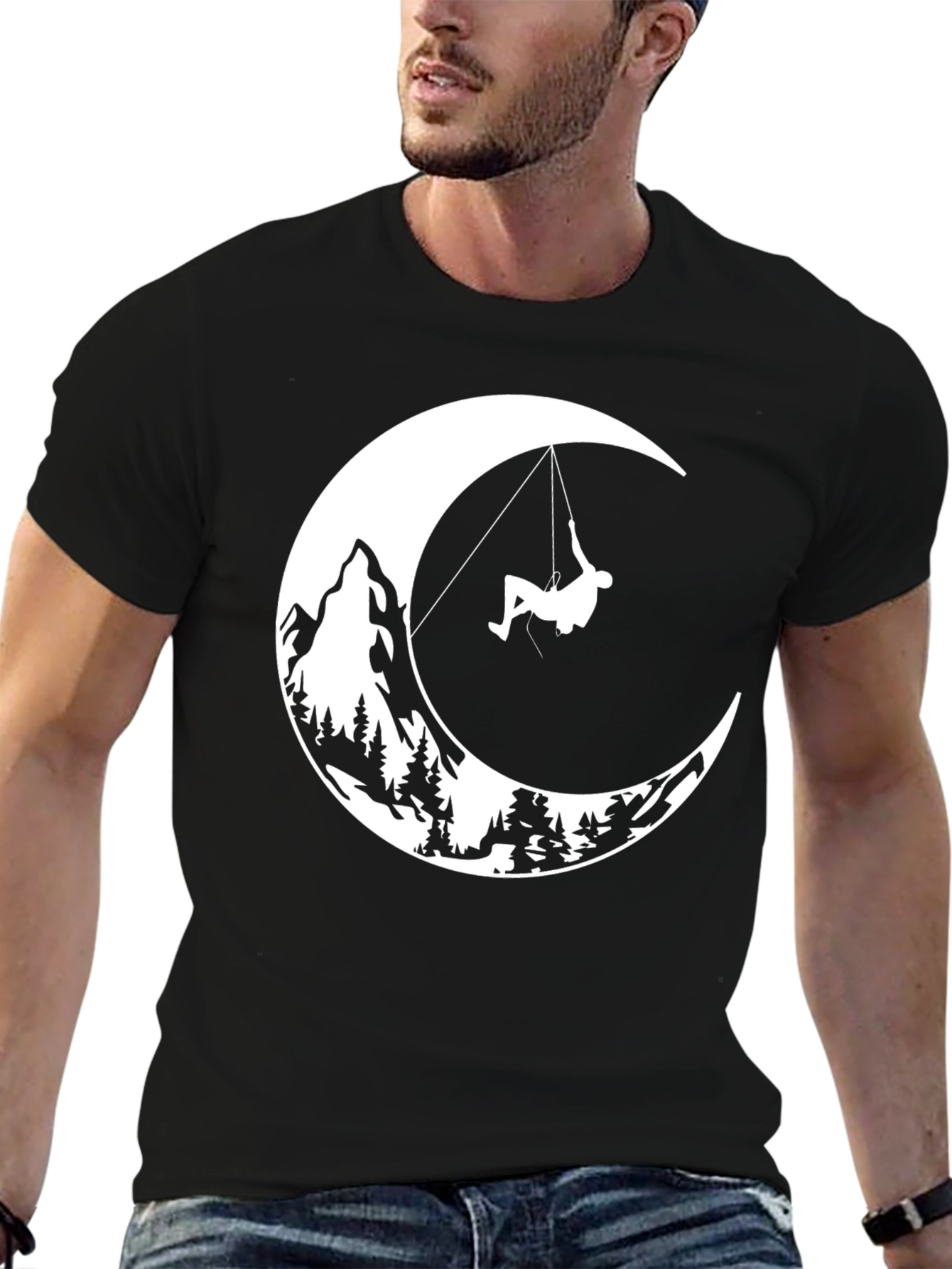 Black Moonlit Climb Graphic Tee - Black Cotton T-Shirt view 6