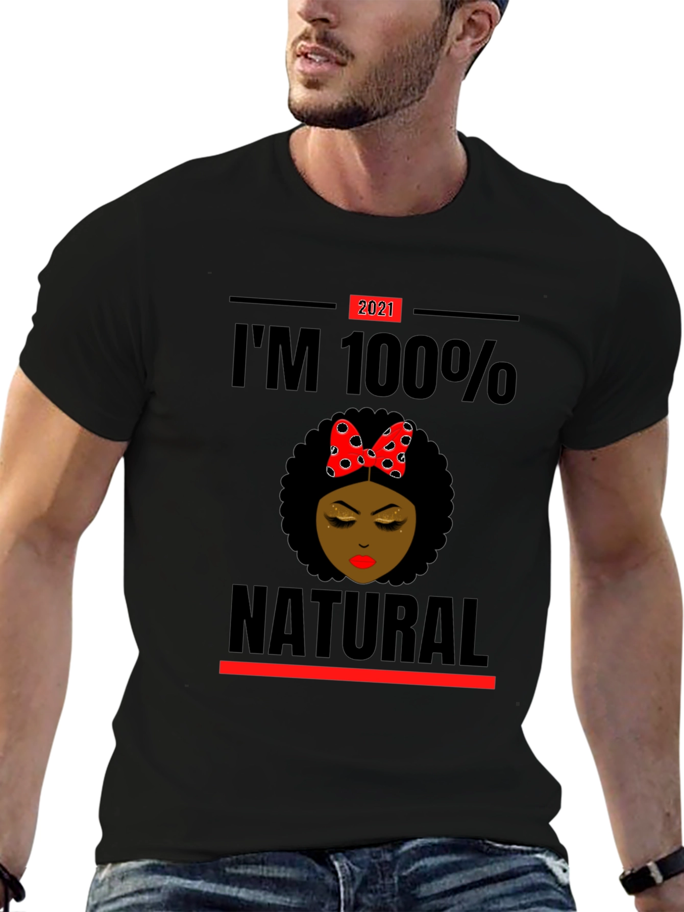 Black I'm 100% Natural Afro T-Shirt view 6