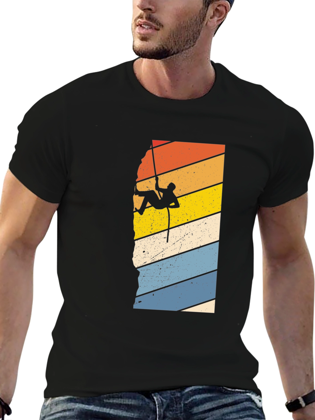 Black Retro Rock Climbing Graphic T-Shirt view 6