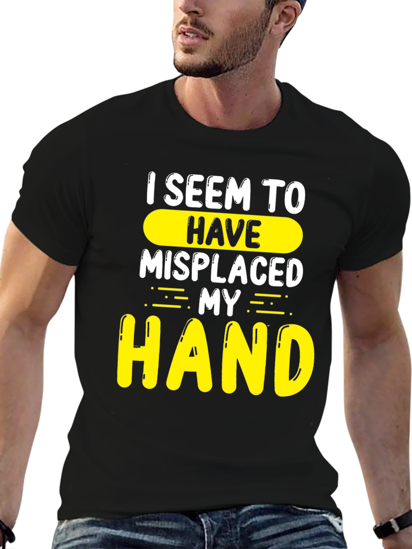 Black Humorous "Misplaced Hand" Graphic T-Shirt view 6
