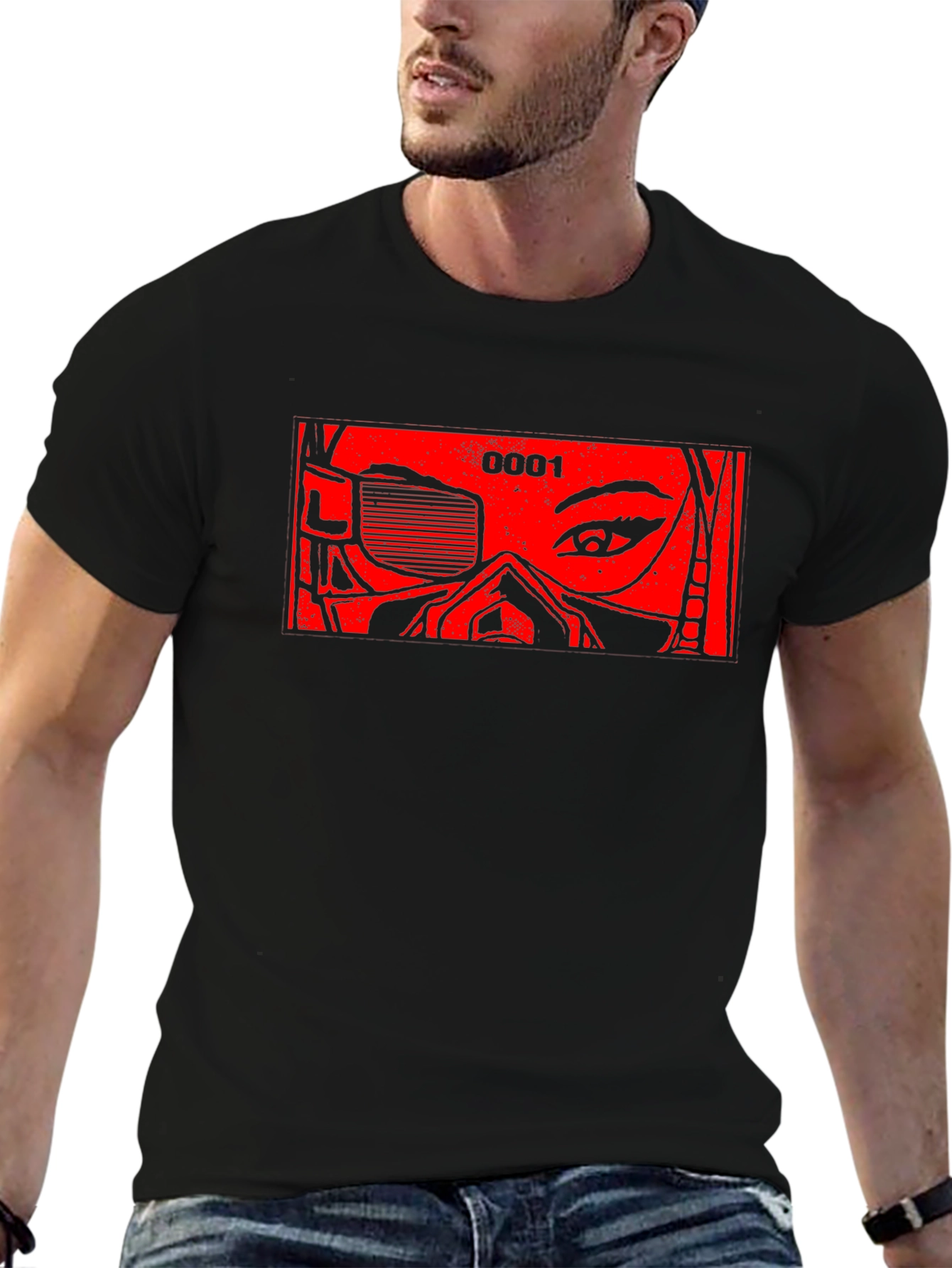 Black Cyberpunk Mask Graphic Tee - Black view 6