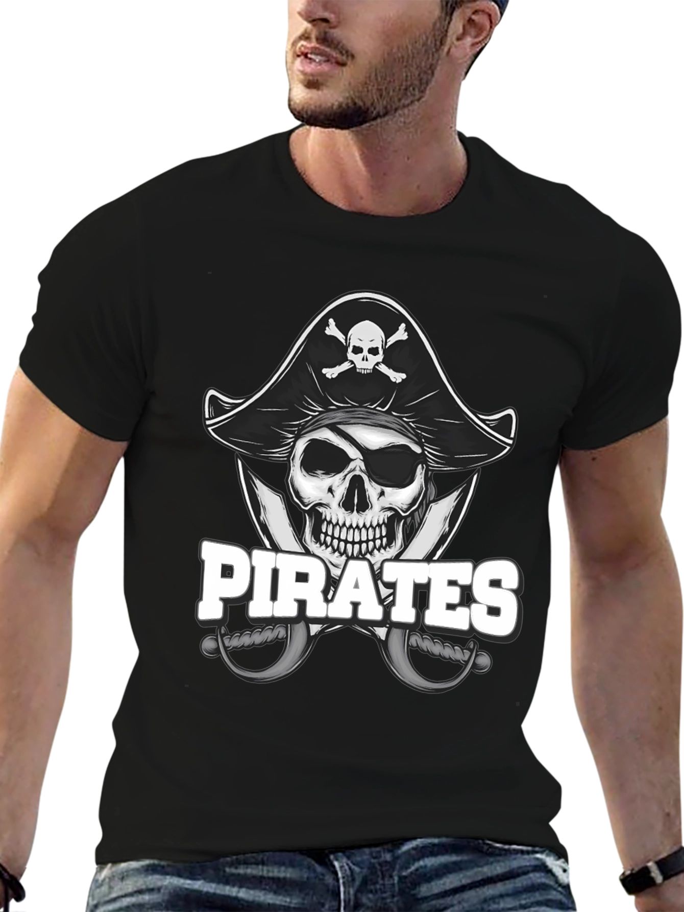 Black Pirate Skull T-Shirt - Novelty Graphic Tee view 6