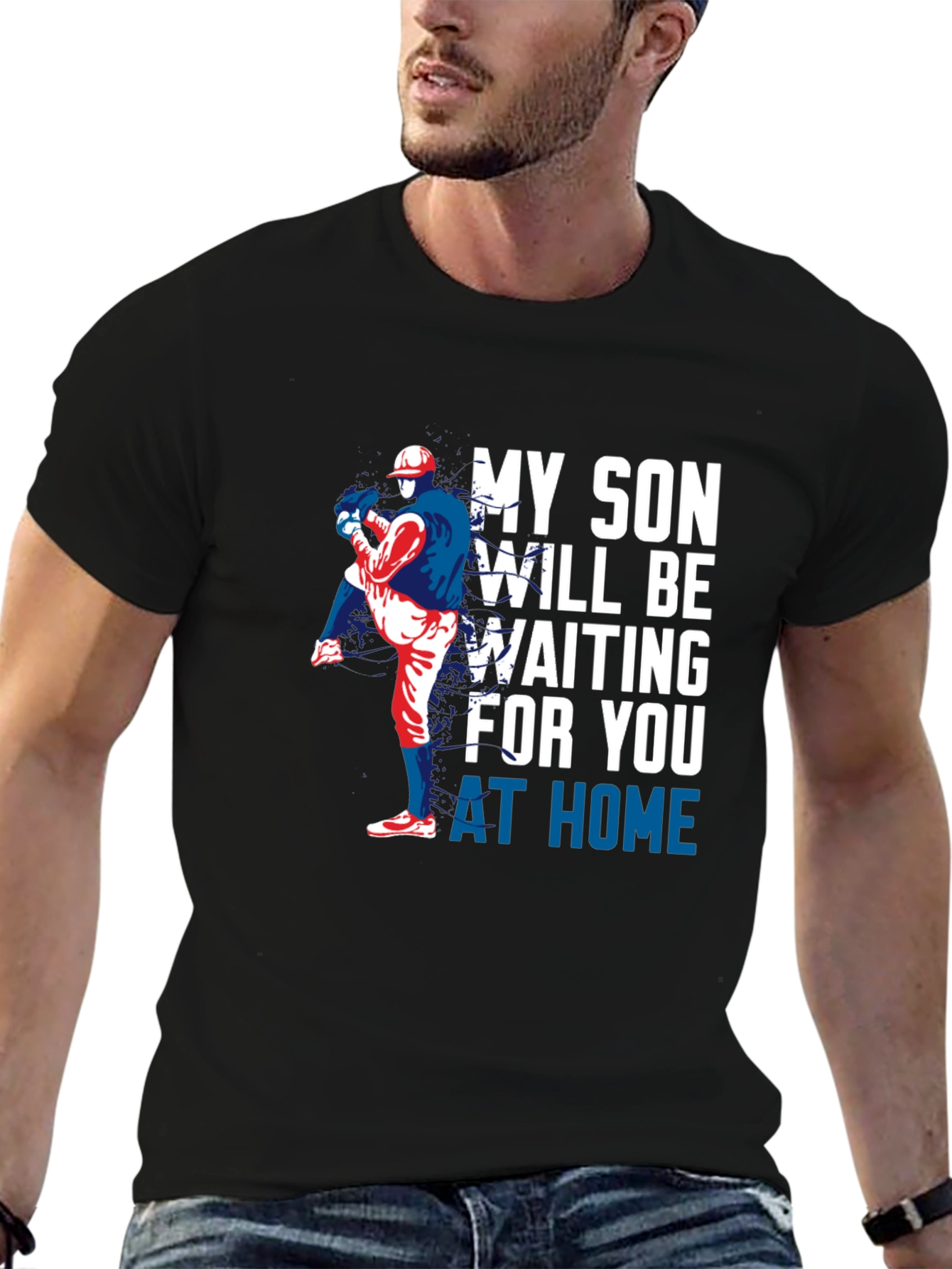 Black My Son Will Be Waiting Baseball T-Shirt view 6
