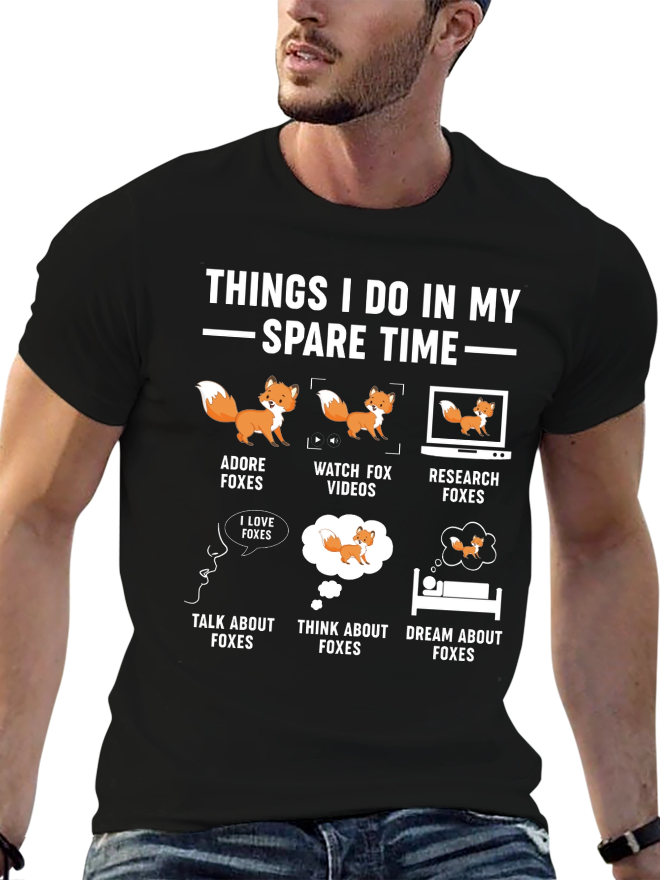 Black Funny Fox Lover T-Shirt - My Spare Time view 6