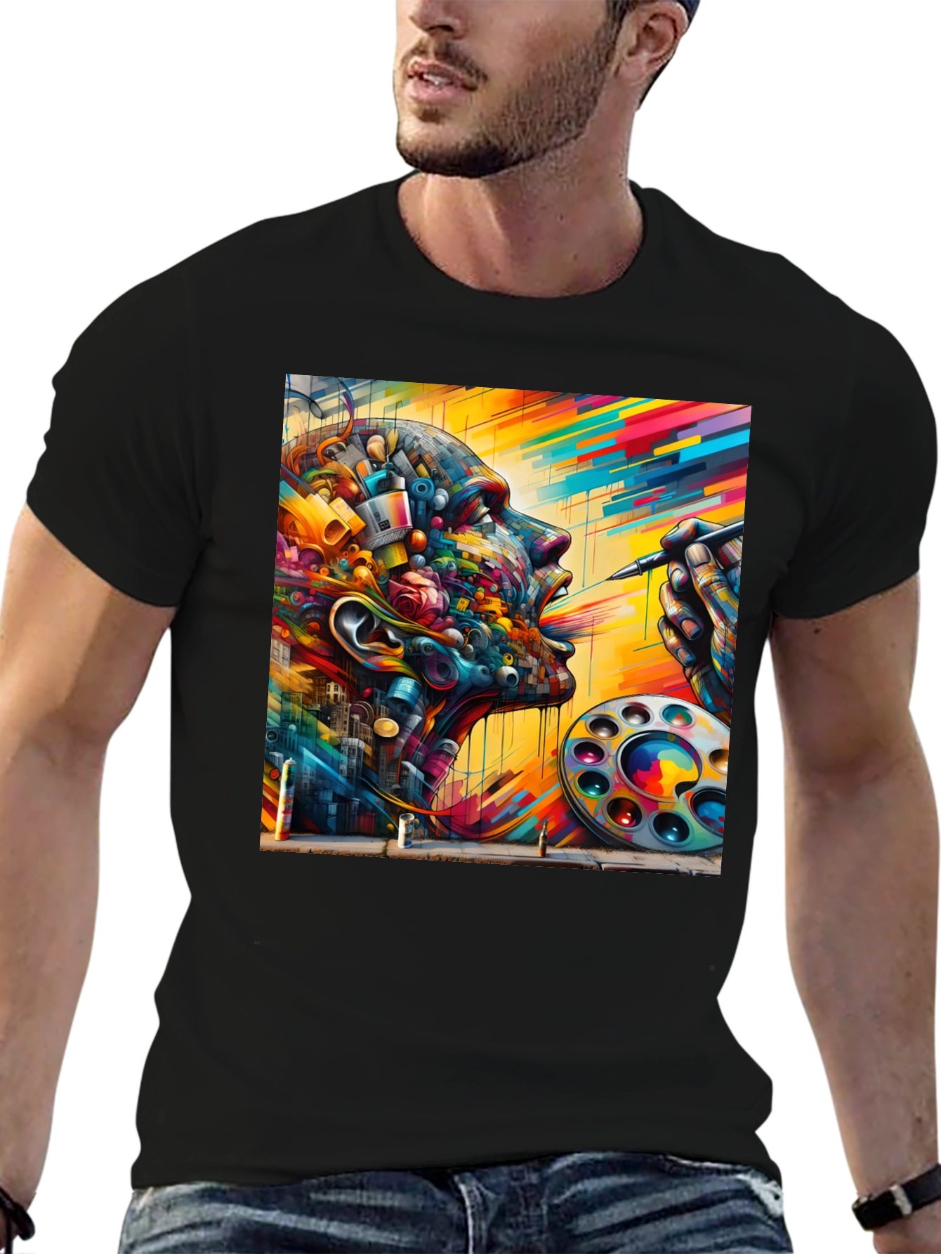 Black Artistic Mind T-Shirt - Colorful Abstract Design view 6