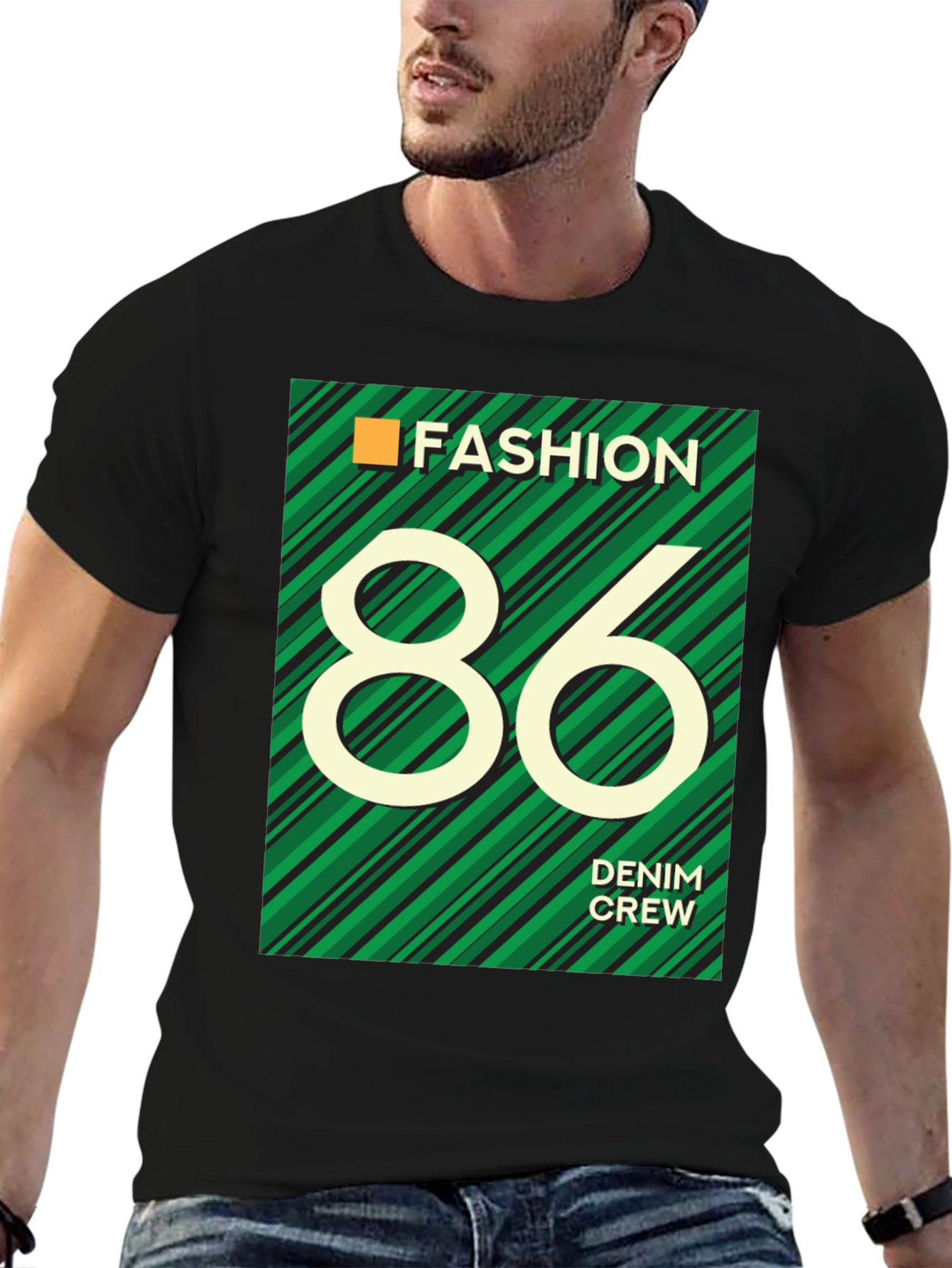 Black Fashion 86 Denim Crew Graphic T-Shirt view 6