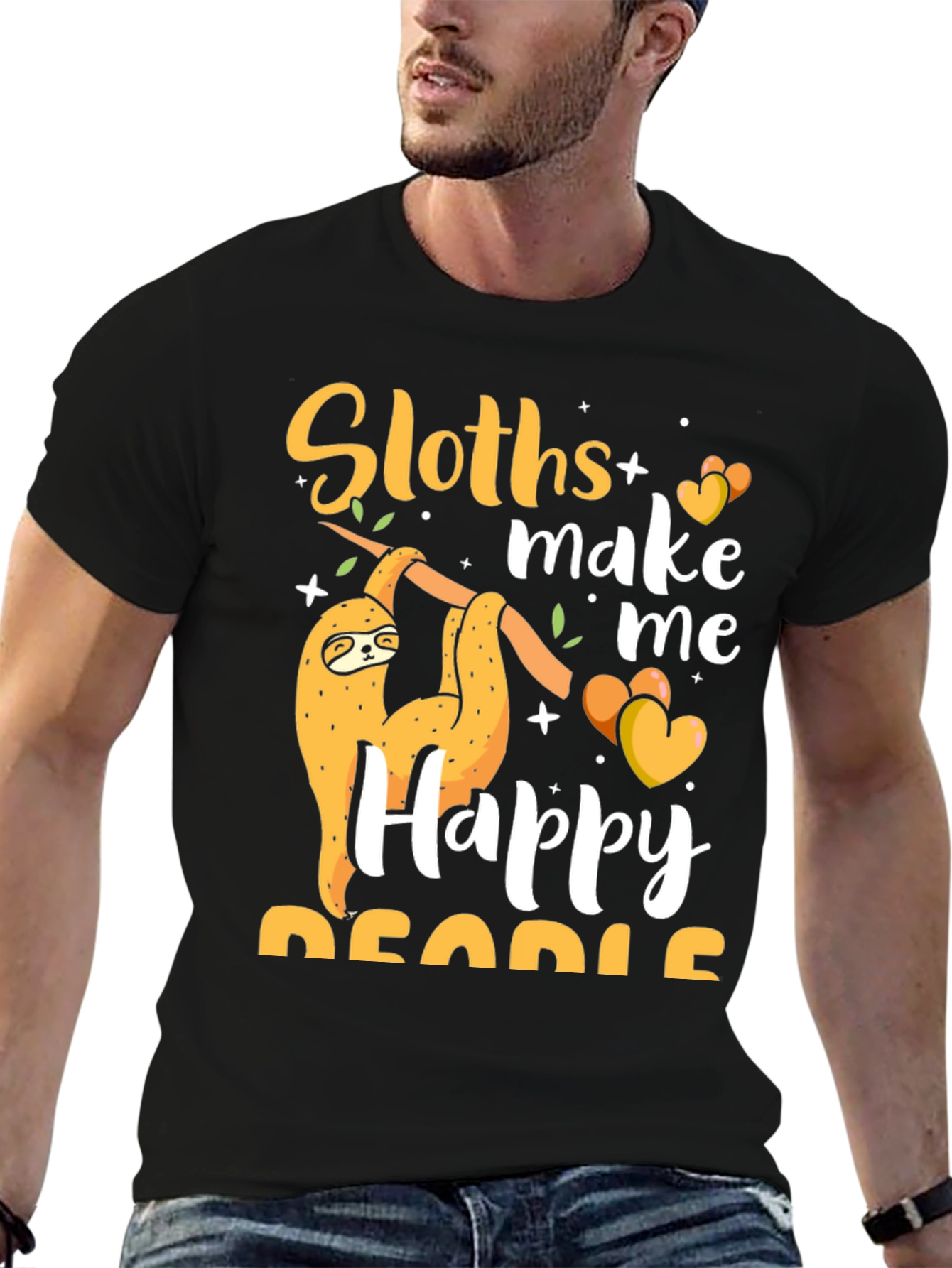 Black Sloth Lover T-Shirt - Sloths Make Me Happy view 6