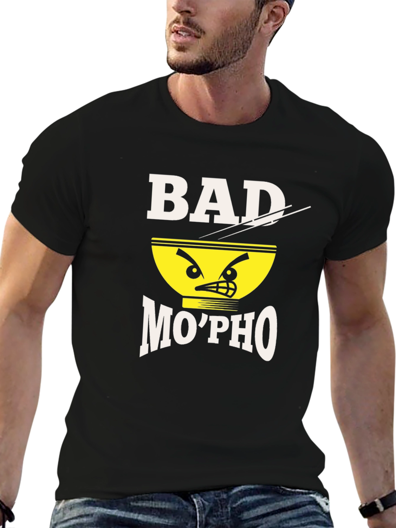 Black Bad Mo'Pho T-Shirt - Novelty Food Pun Tee view 6