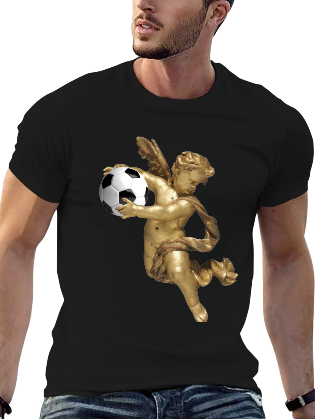 Black Angel Soccer T-Shirt - Black Graphic Tee view 6
