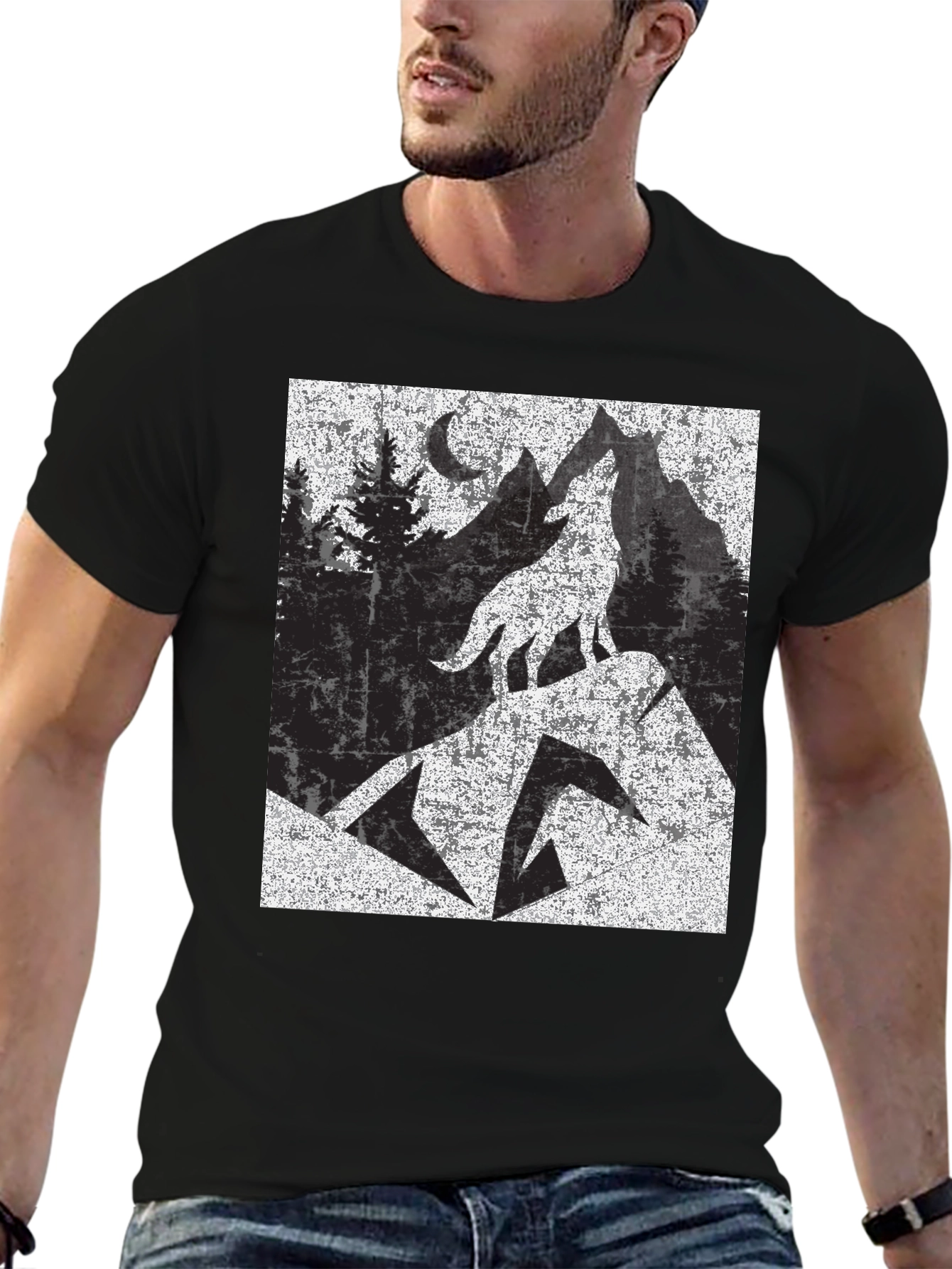 Black Wolf Howling at Moon Tee view 6