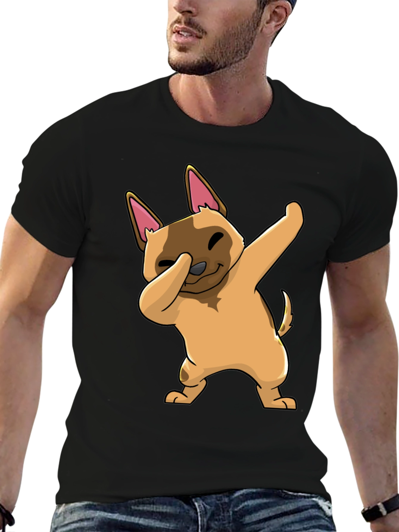 Black Dabbing Dog Graphic T-Shirt - Trendy Casual Wear view 6