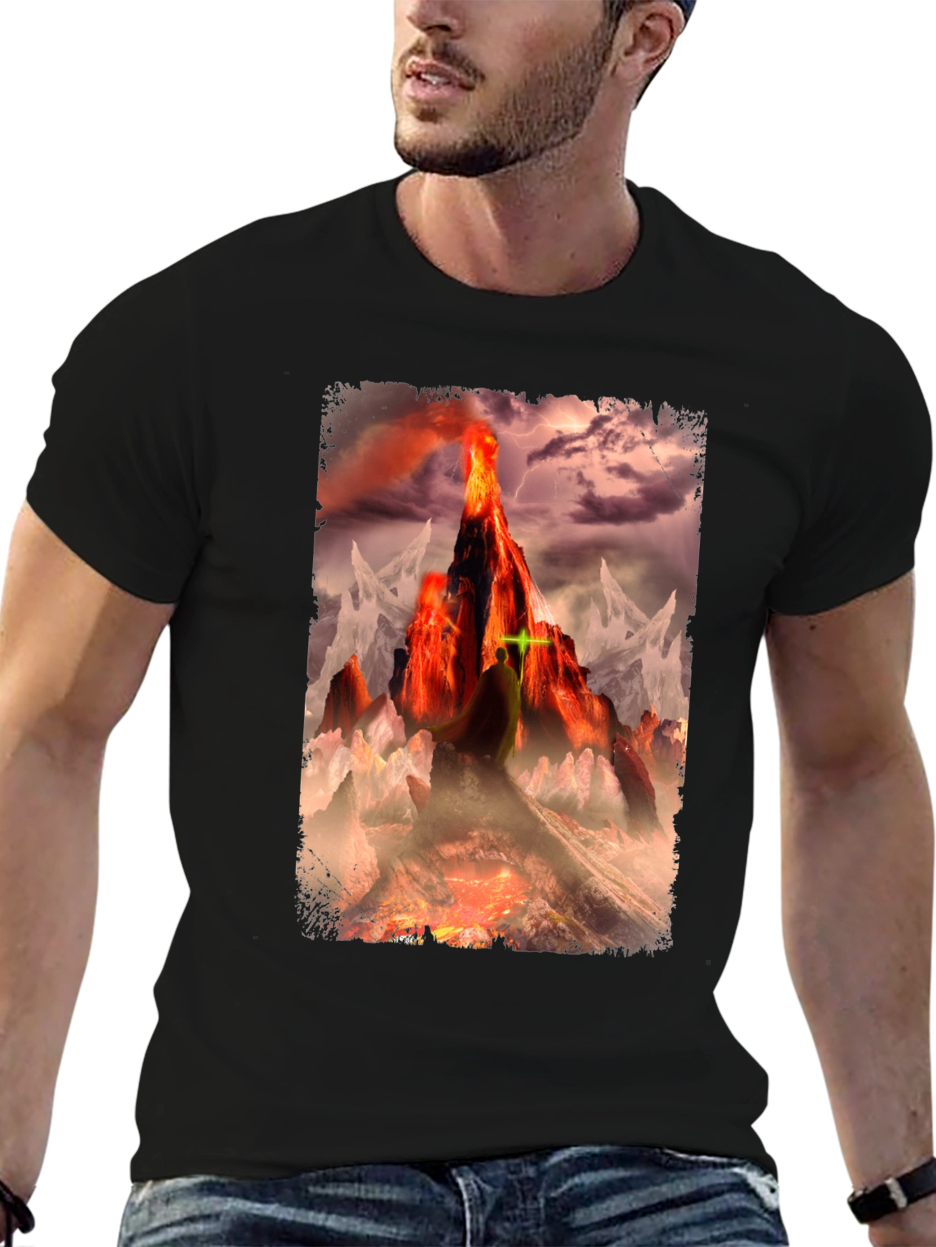 Black Volcano Fantasy Graphic T-Shirt - Dark Apparel view 6