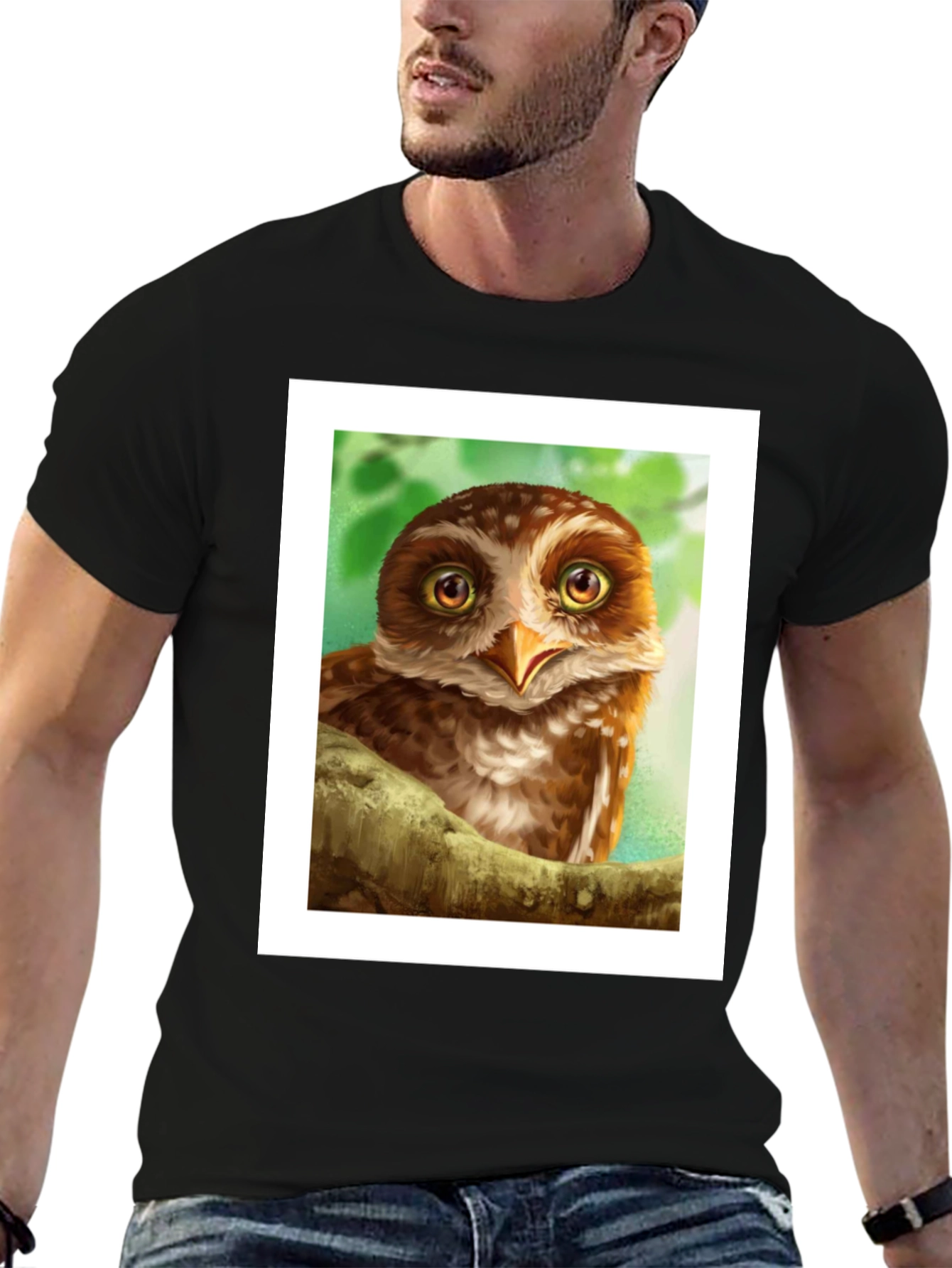 Black Owl Graphic Print Black T-Shirt view 6