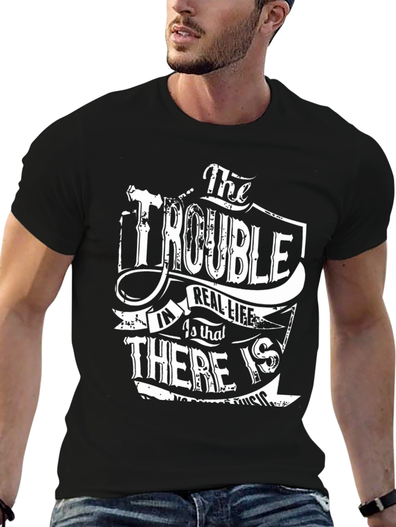 Black Trouble in Real Life Graphic T-Shirt view 6