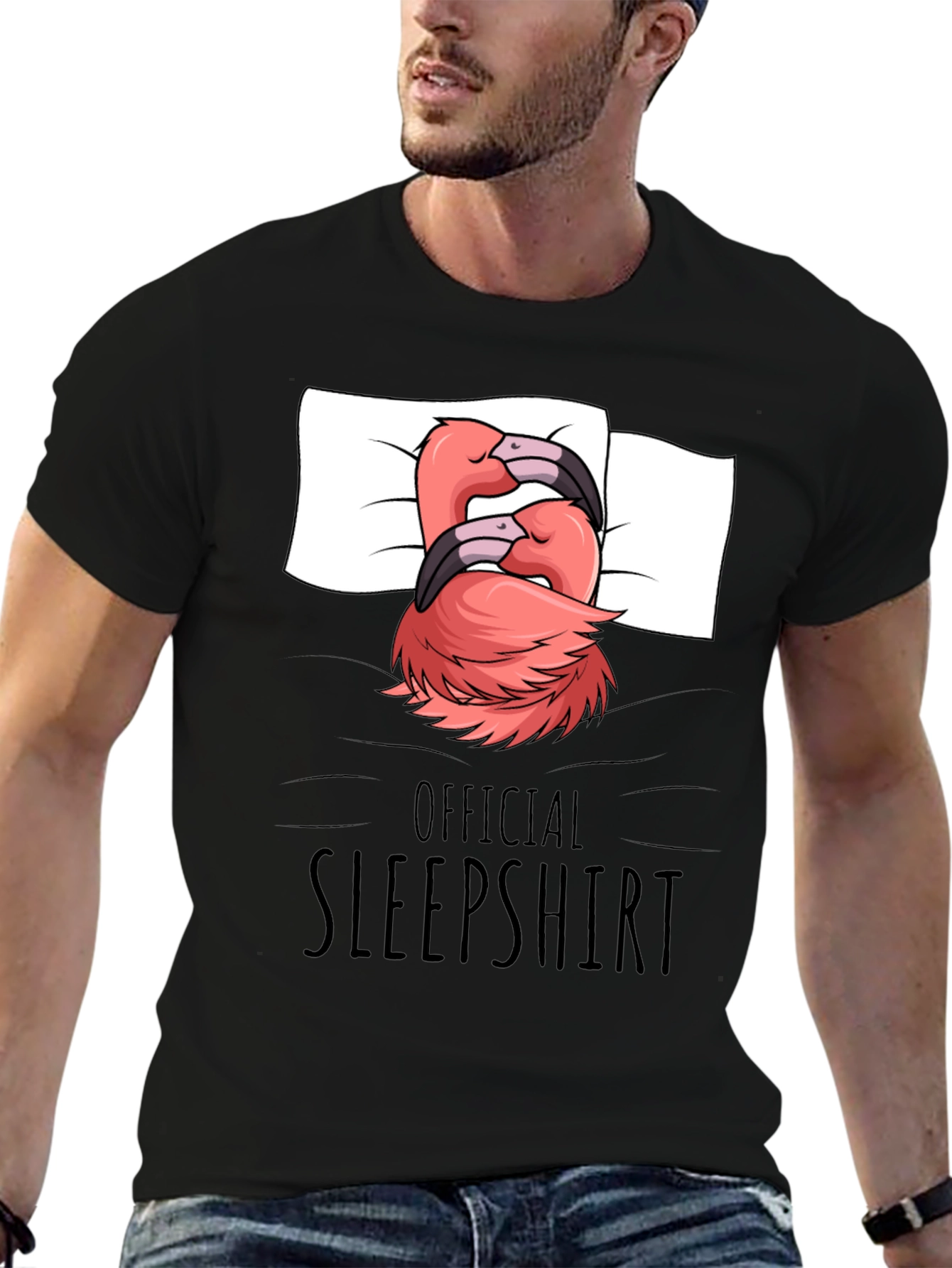 Black Official Sleepshirt Flamingo T-Shirt view 6