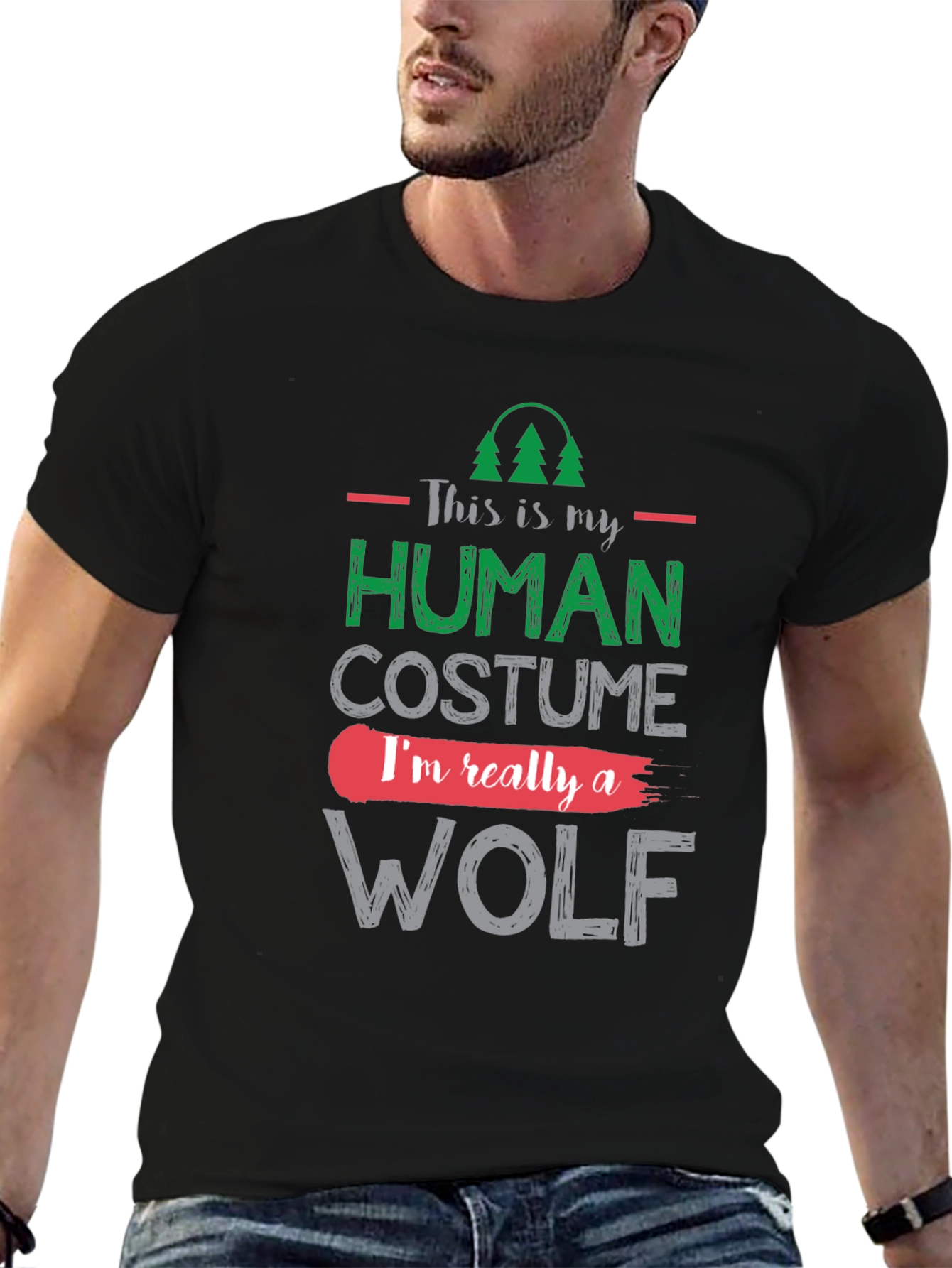 Black Human Costume Wolf Graphic T-Shirt view 6