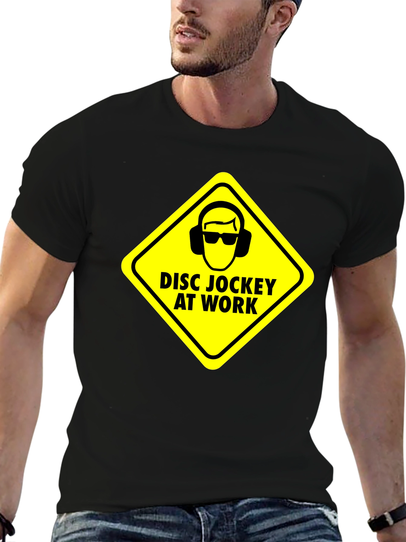 Black Disc Jockey at Work Warning T-Shirt - Black view 6