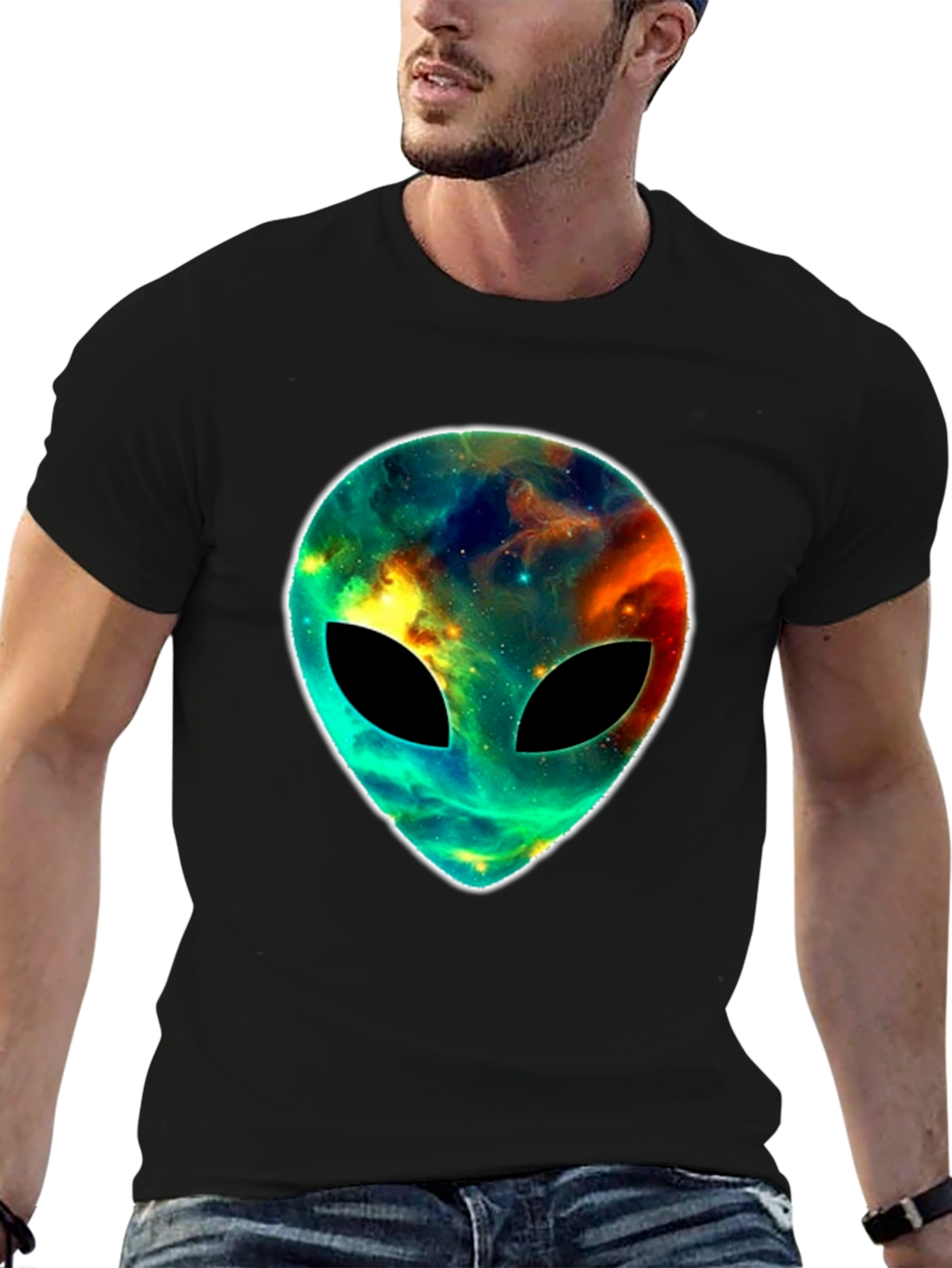 Black Cosmic Alien Head T-Shirt - Black Graphic Tee view 6