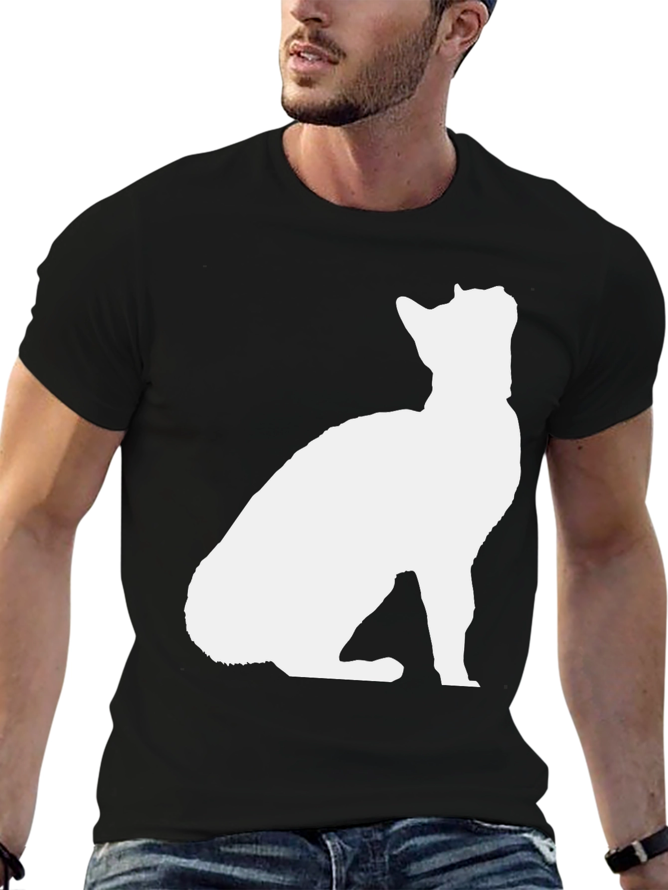 Black Cat Silhouette Graphic Tee - Black Cotton Blend Shirt view 6