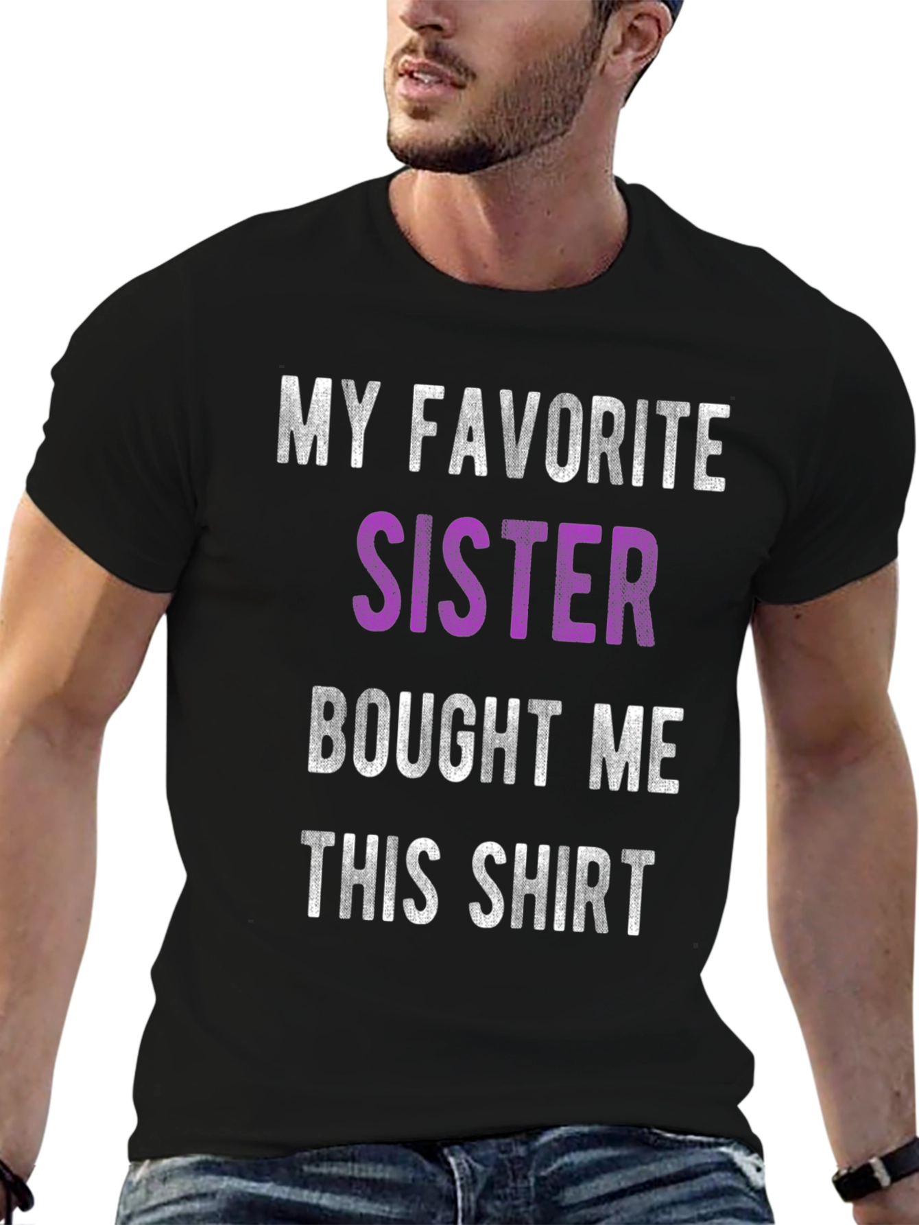 Black Funny "My Favorite Sister" Graphic T-Shirt view 6