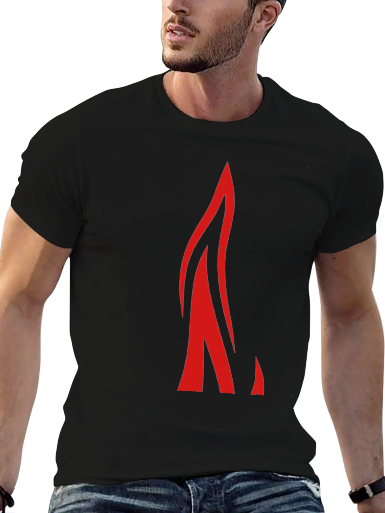 Black Bold Red Flame Graphic Black T-Shirt view 6