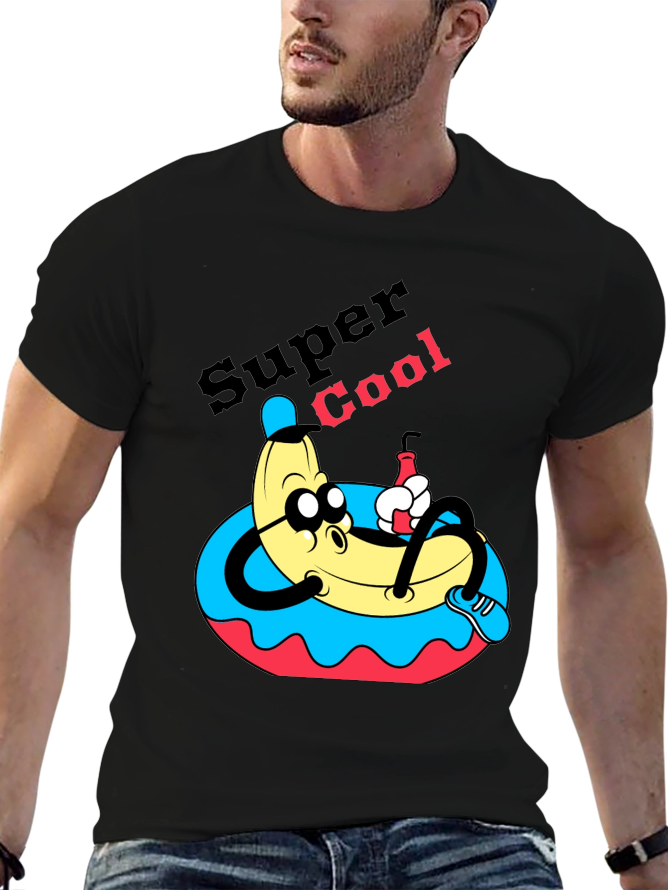 Black Super Cool Banana T-Shirt - Relaxed Cartoon Graphic Tee view 6