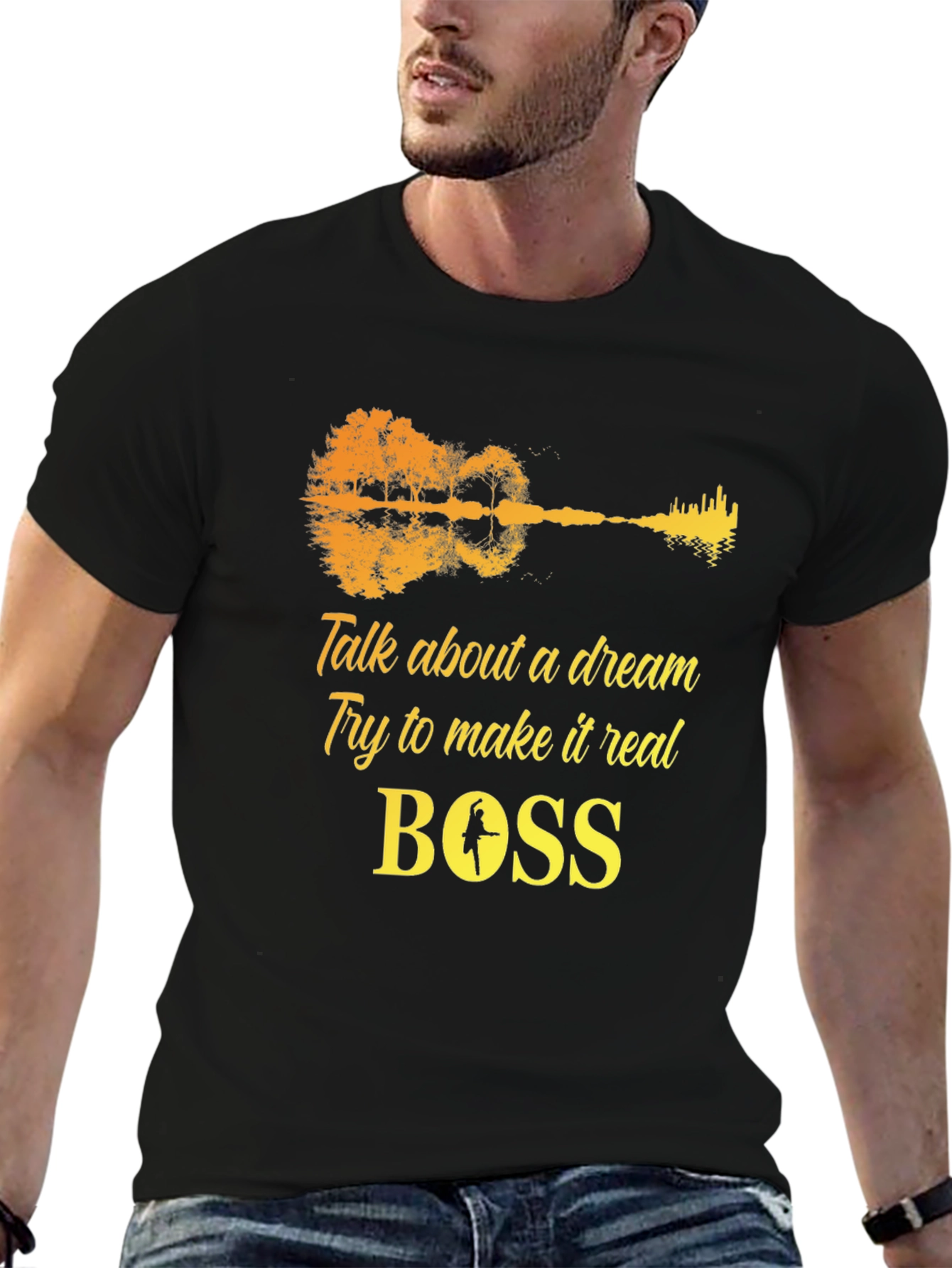 Black Dream Guitar T-Shirt - Black Cotton Graphic Tee view 6