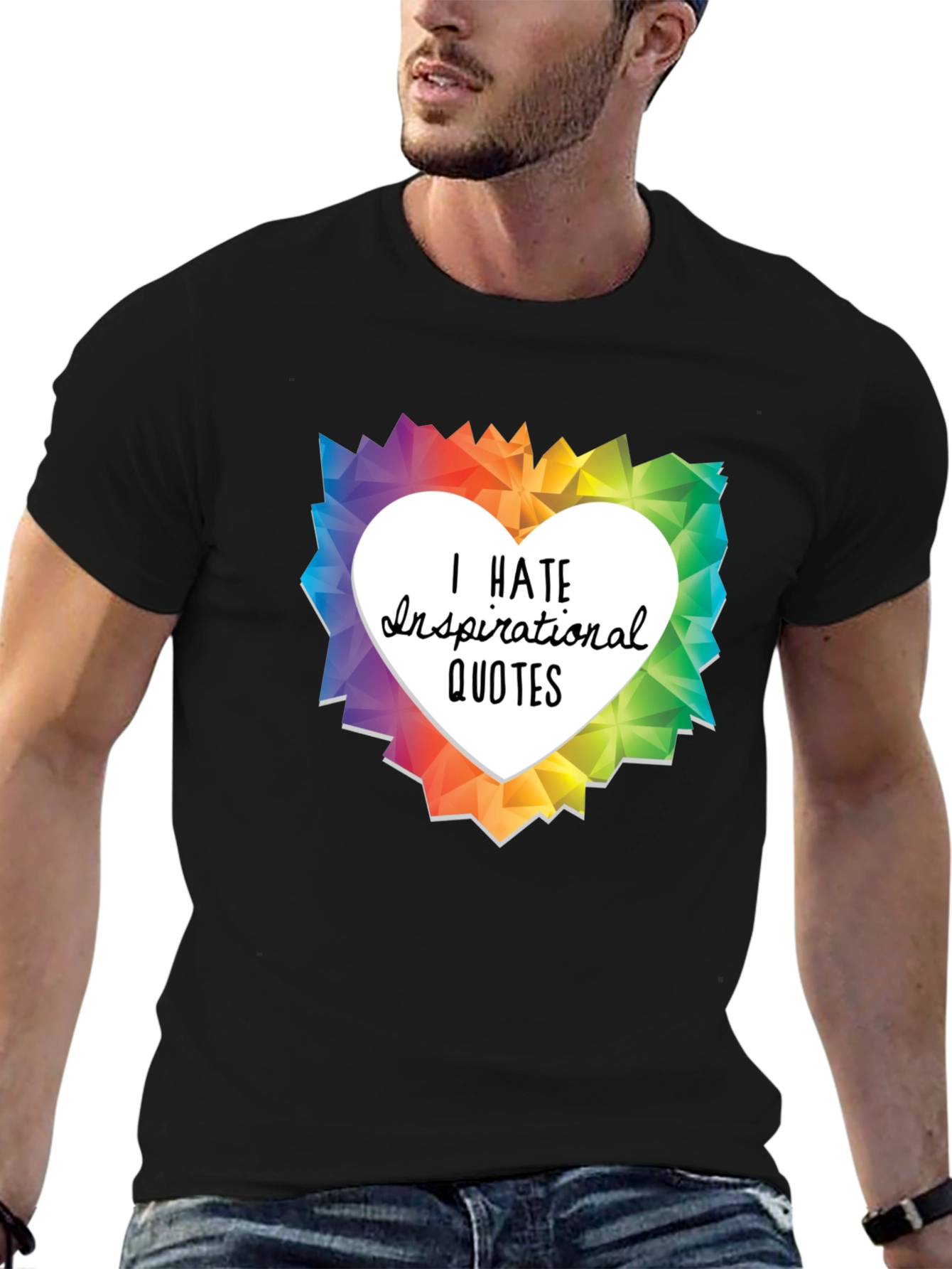 Black I Hate Inspirational Quotes Graphic T-Shirt view 6