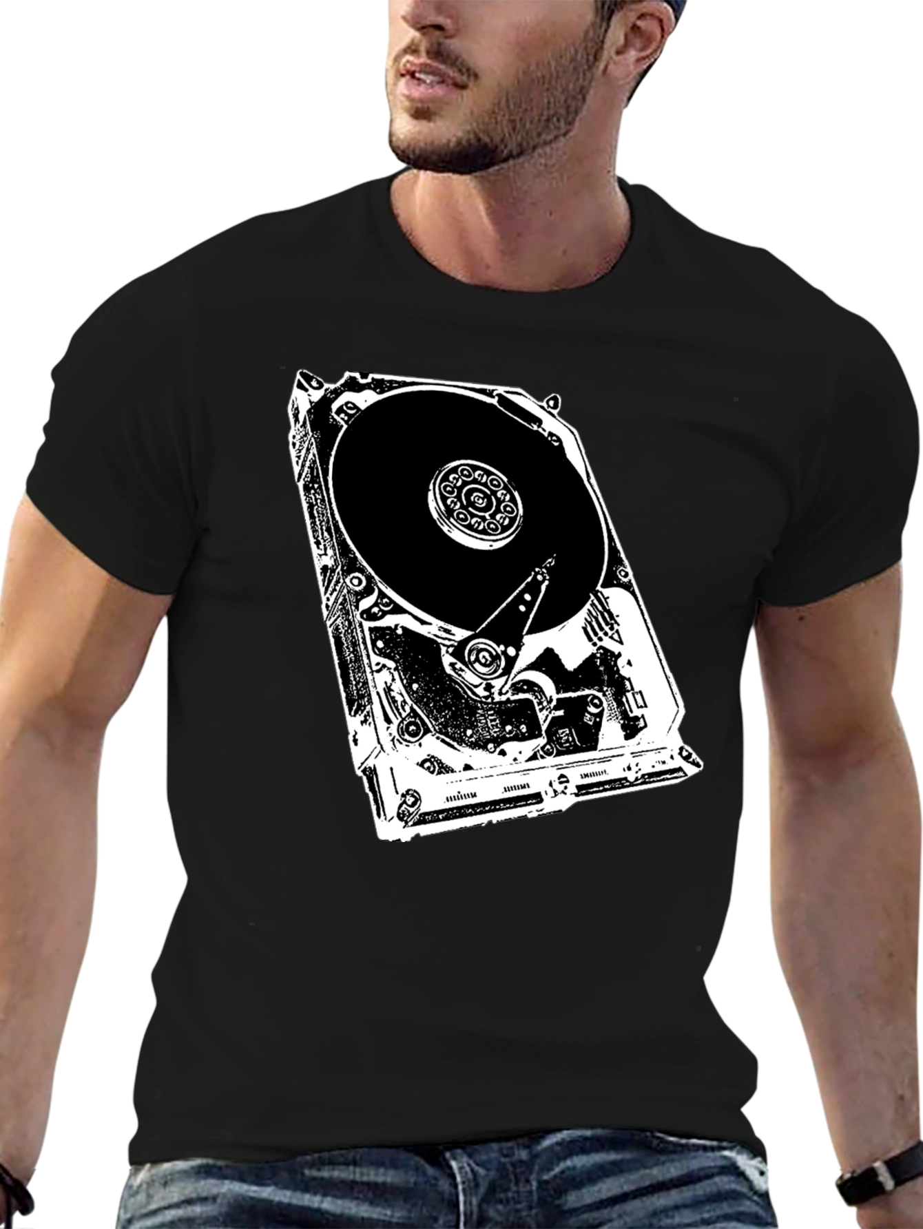 Black Hard Drive Anatomy Graphic Tee - Tech Lover's Shirt view 6