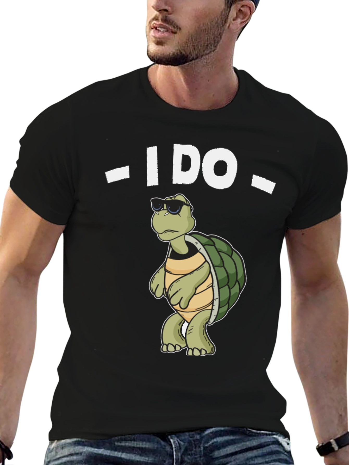 Black Cool Turtle "I Do" Black T-Shirt view 6