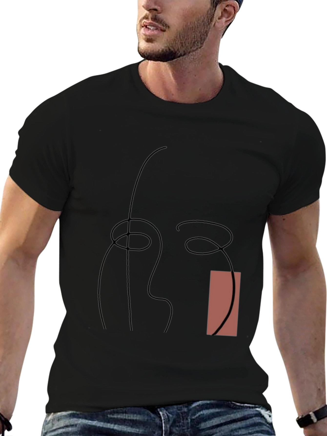 Black Abstract Line Art Graphic Tee - Modern Style view 6
