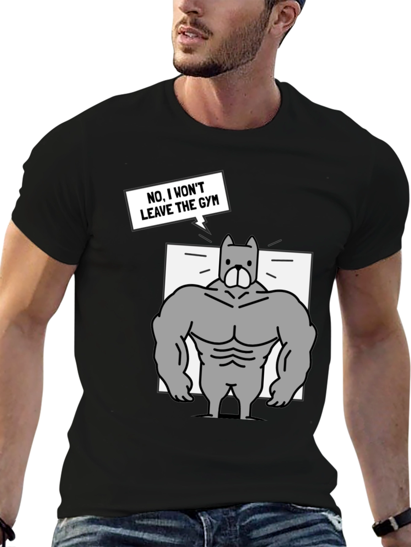 Black Gym Dog Graphic T-Shirt - Funny Workout Tee view 6