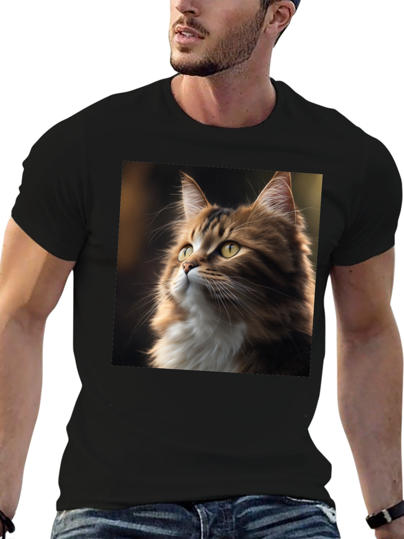 Black Cat Portrait Graphic Tee - Unisex Black T-Shirt view 6