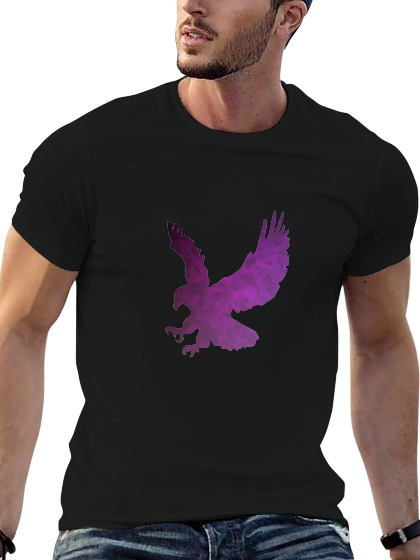 Black Geometric Eagle Graphic Black T-Shirt view 6