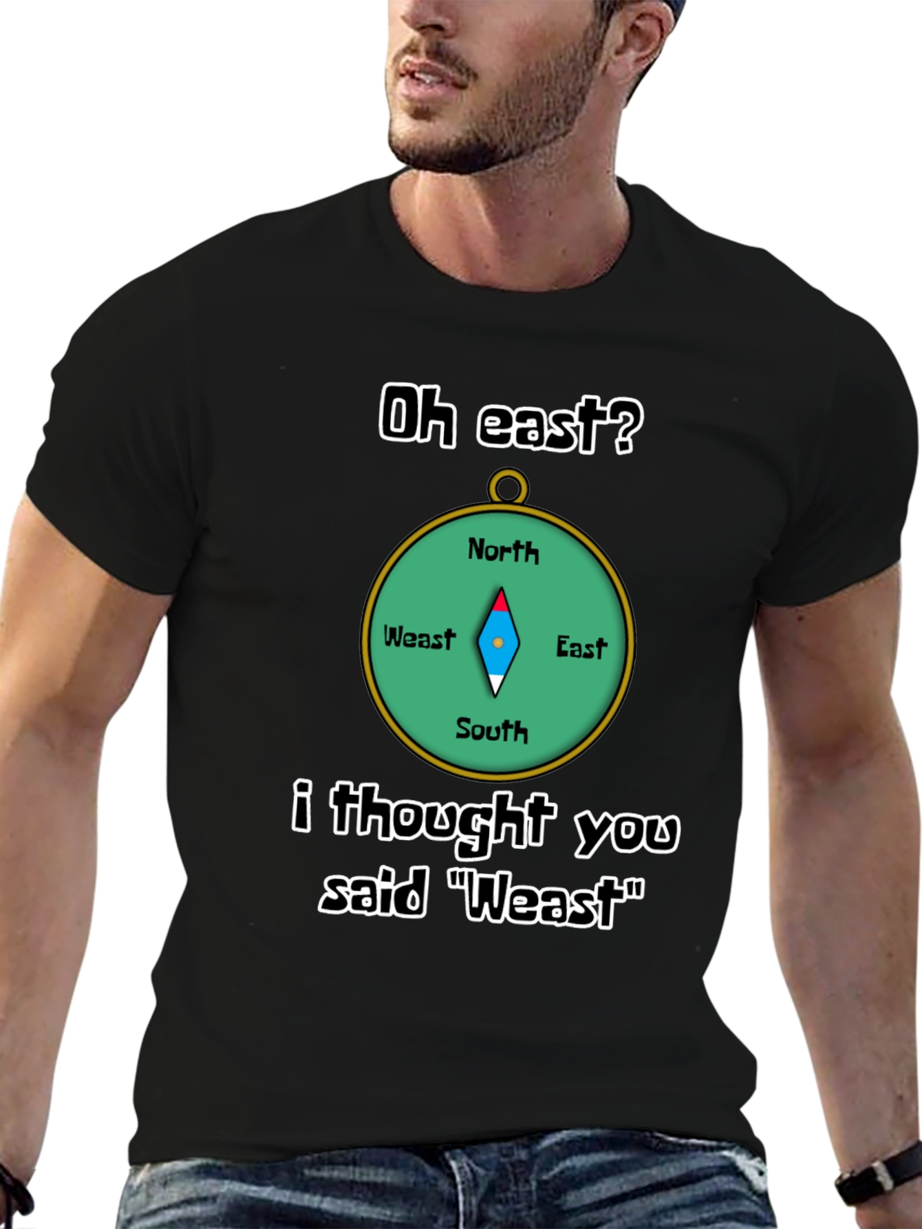 Black Oh East? Weast Funny Graphic T-Shirt view 6