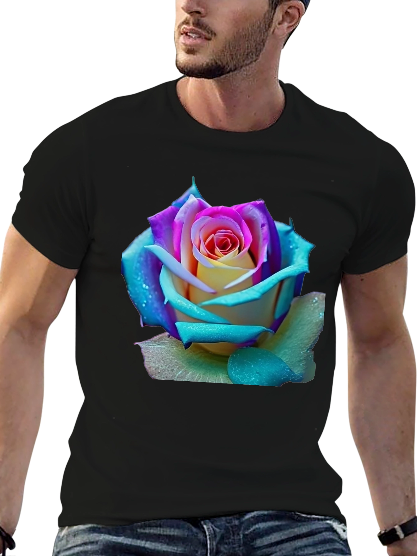 Black Rose Graphic Tee - Vibrant Floral Design view 6