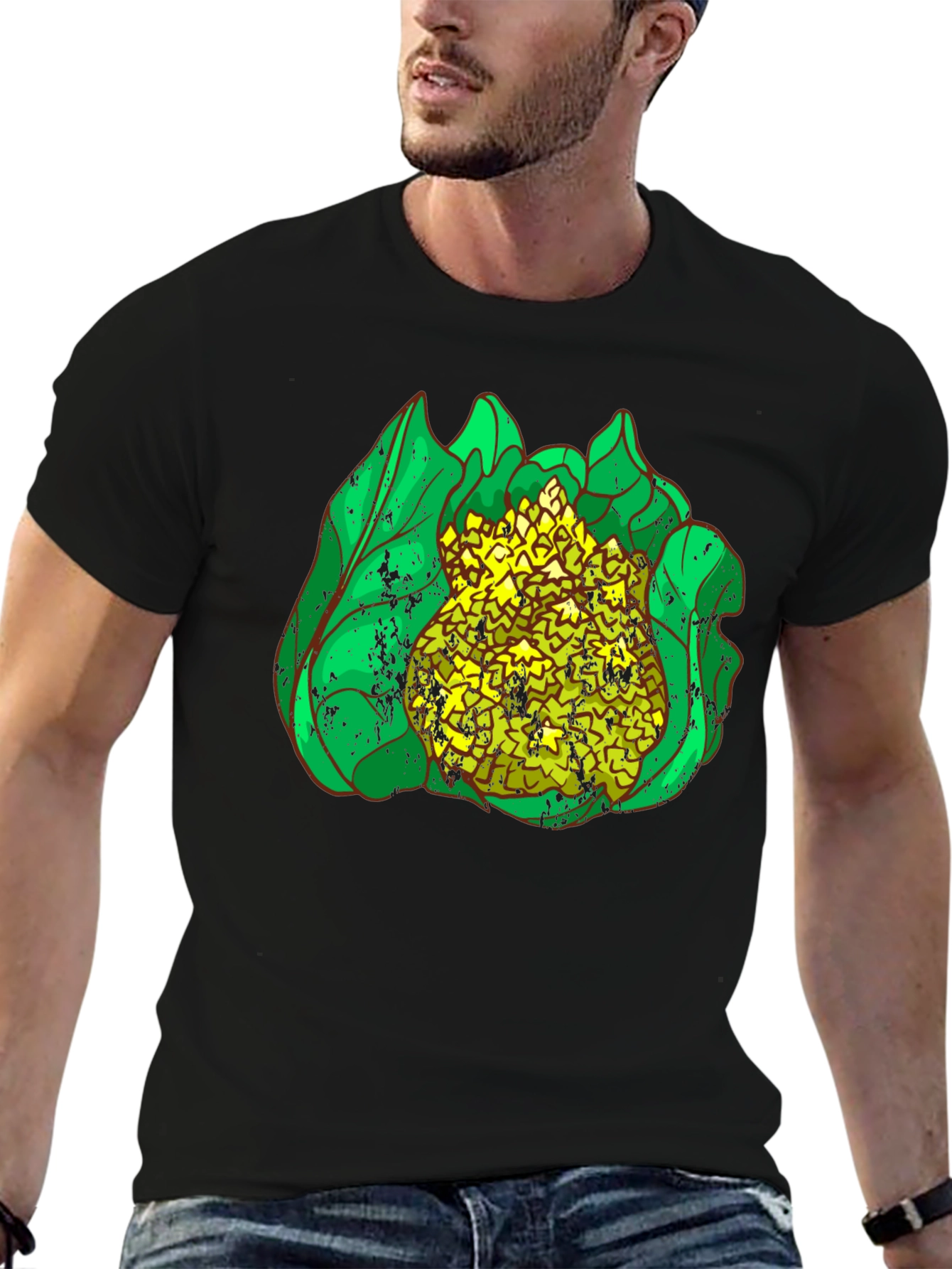 Black Cauliflower Graphic Print Black T-Shirt view 6